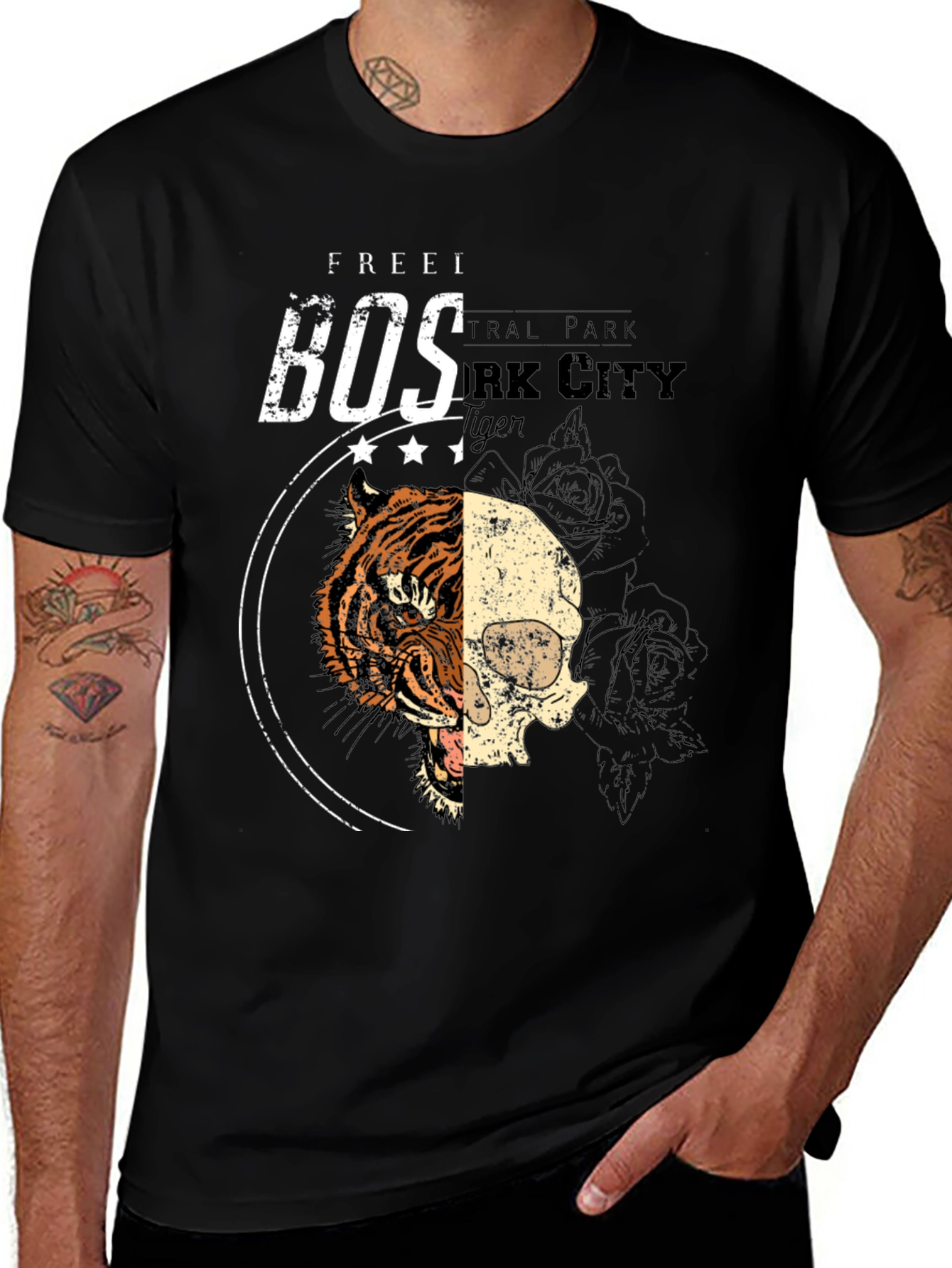 Variant 23 of Tiger Skull Graphic Print Black T-Shirt