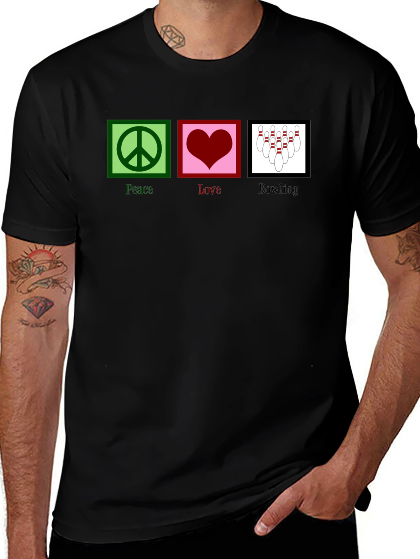 Variant 9 of Peace Love Bowling Graphic T-Shirt