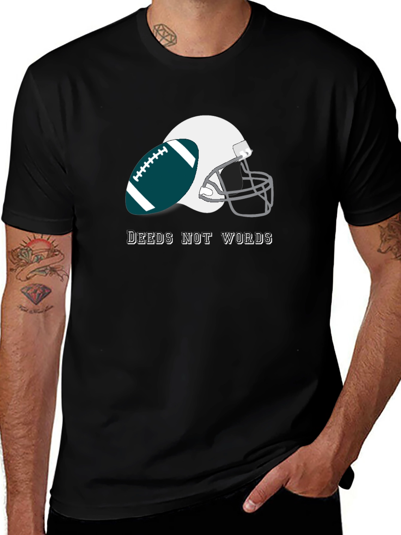 Variant 29 of Deeds Not Words Football T-Shirt