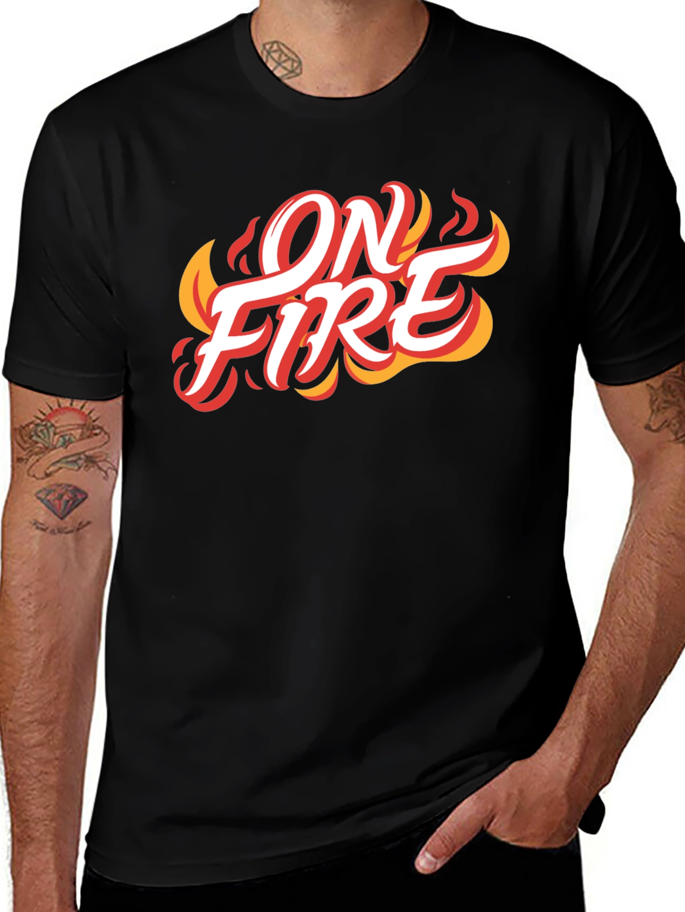 Variant 11 of On Fire Graphic Tee - Trendy Black T-Shirt