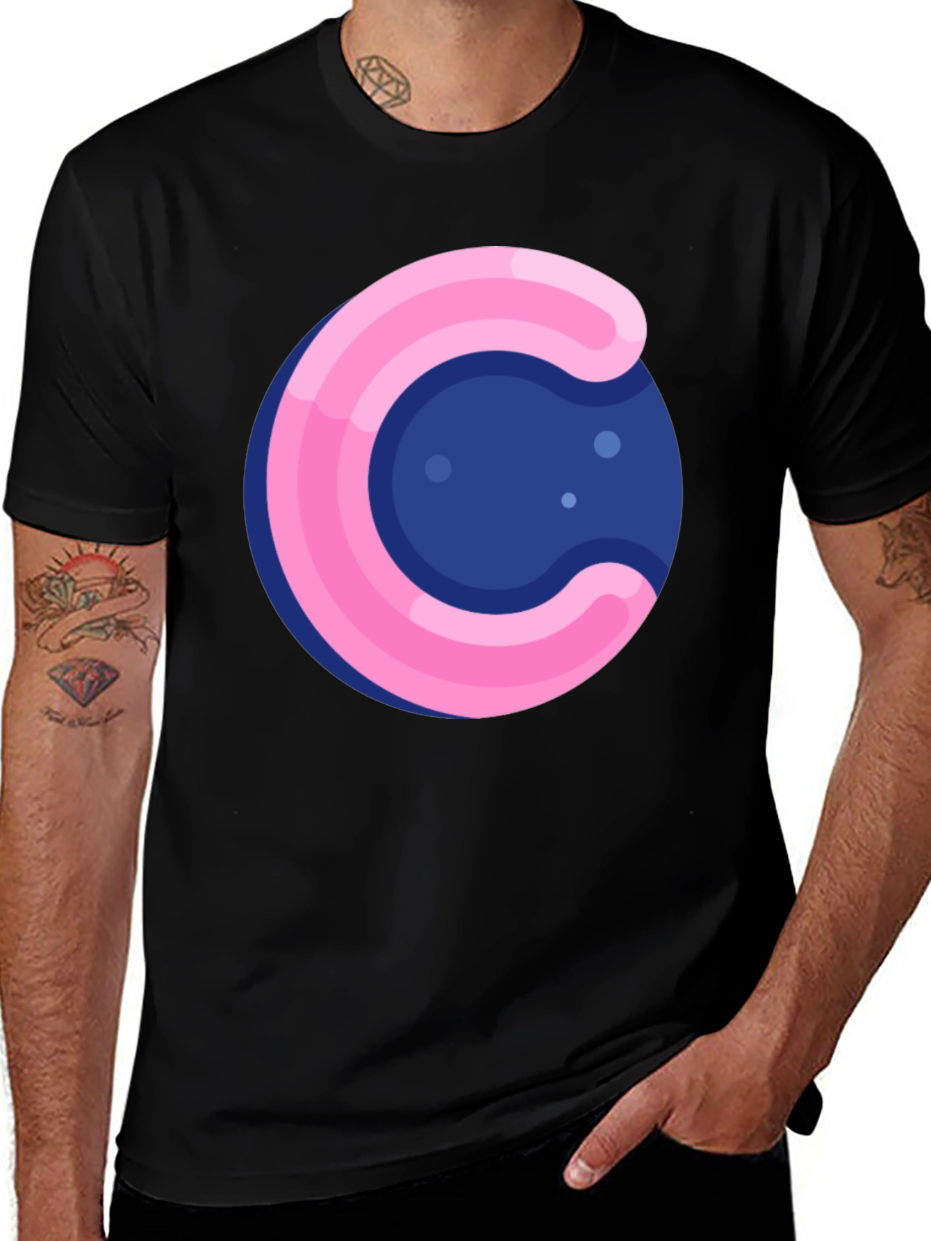 Black Funky Circle T-Shirt - Pink & Blue Design main image