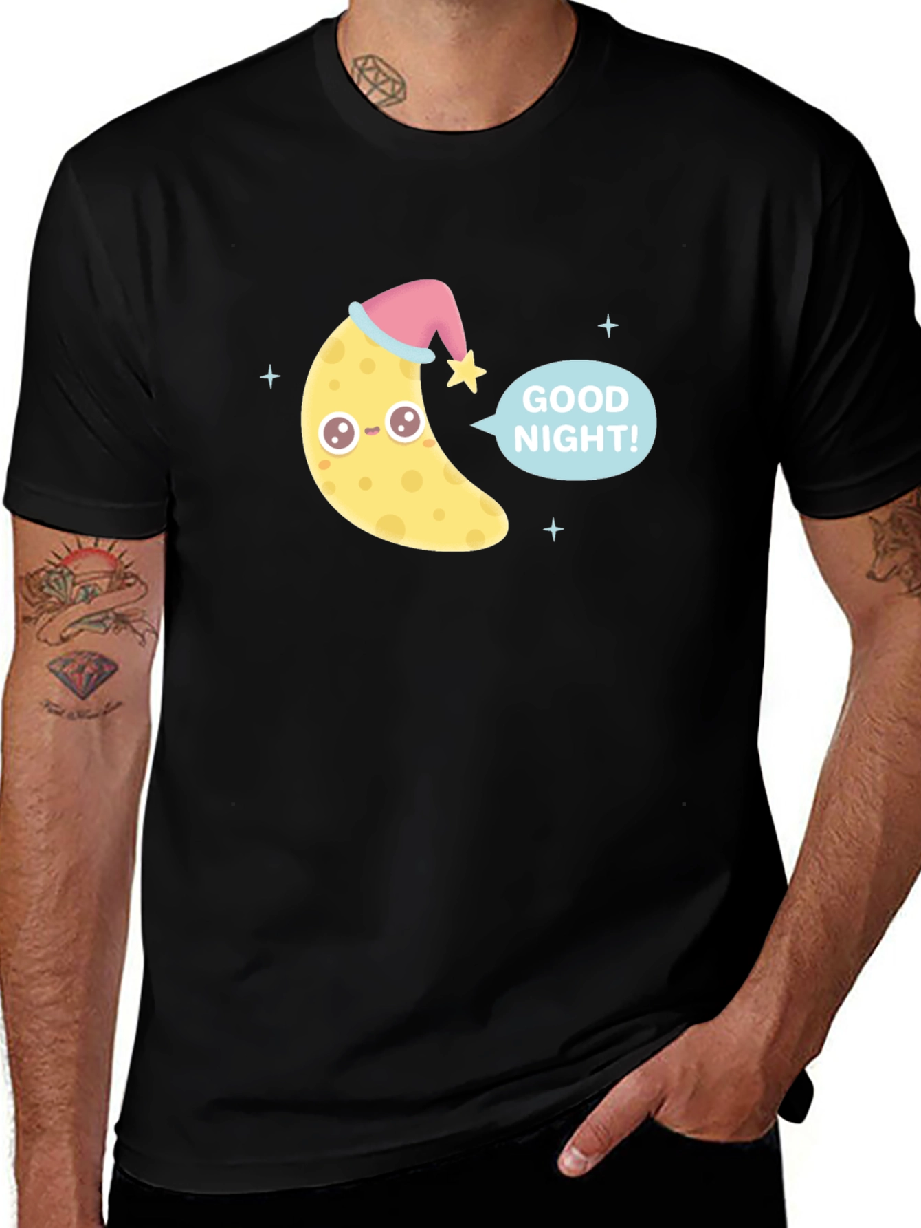 Variant 28 of Cute Good Night Moon Graphic Tee - Black