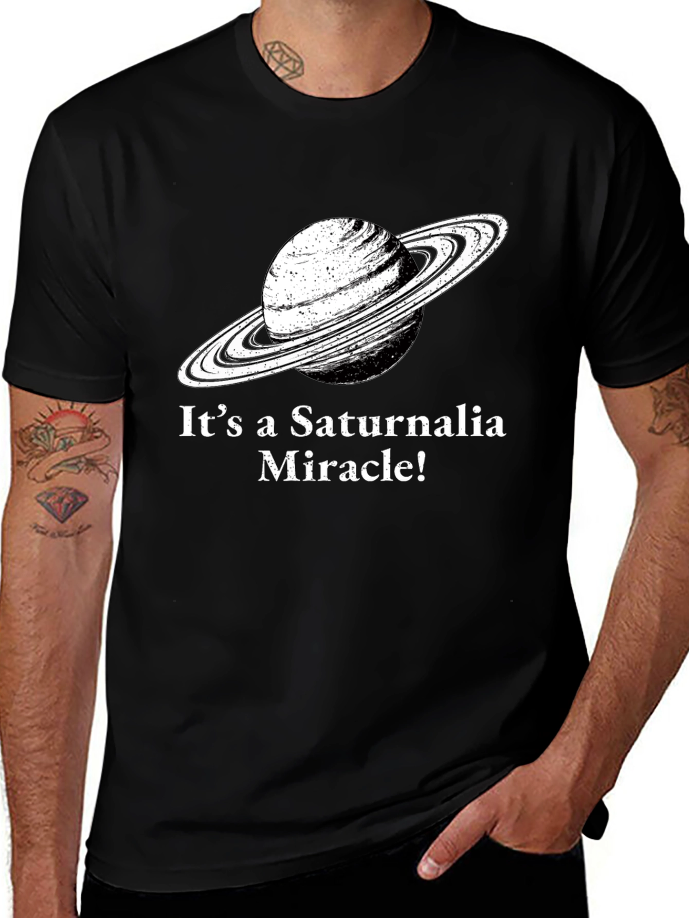 Saturnalia Miracle Graphic Tee - Black Cotton T-Shirt