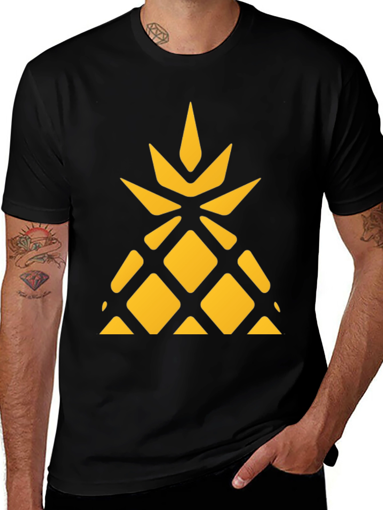 Variant 8 of Geometric Pineapple Graphic Tee - Black Cotton Shirt