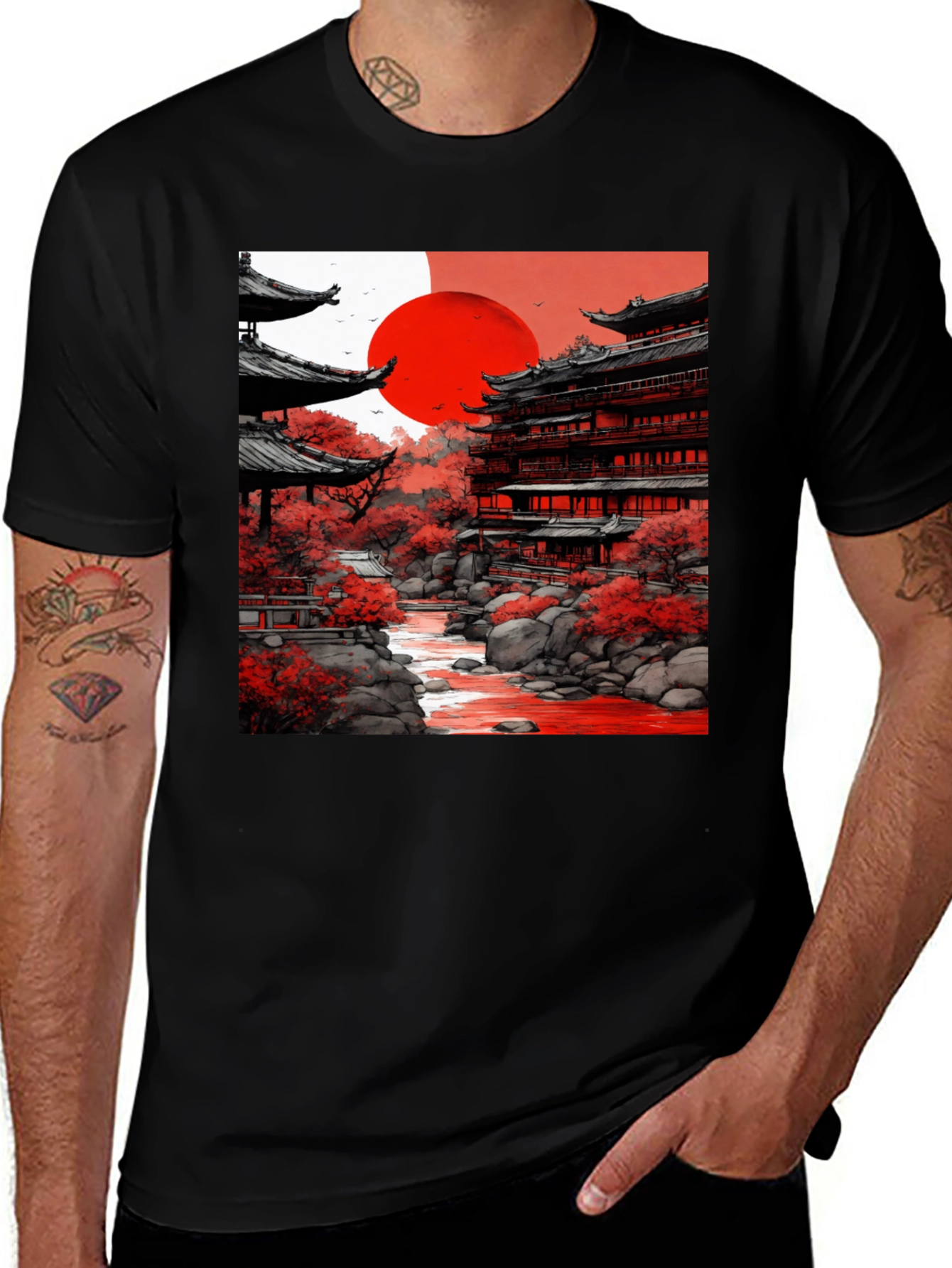 Variant 27 of Japanese Temple T-Shirt - Red Sun Tee