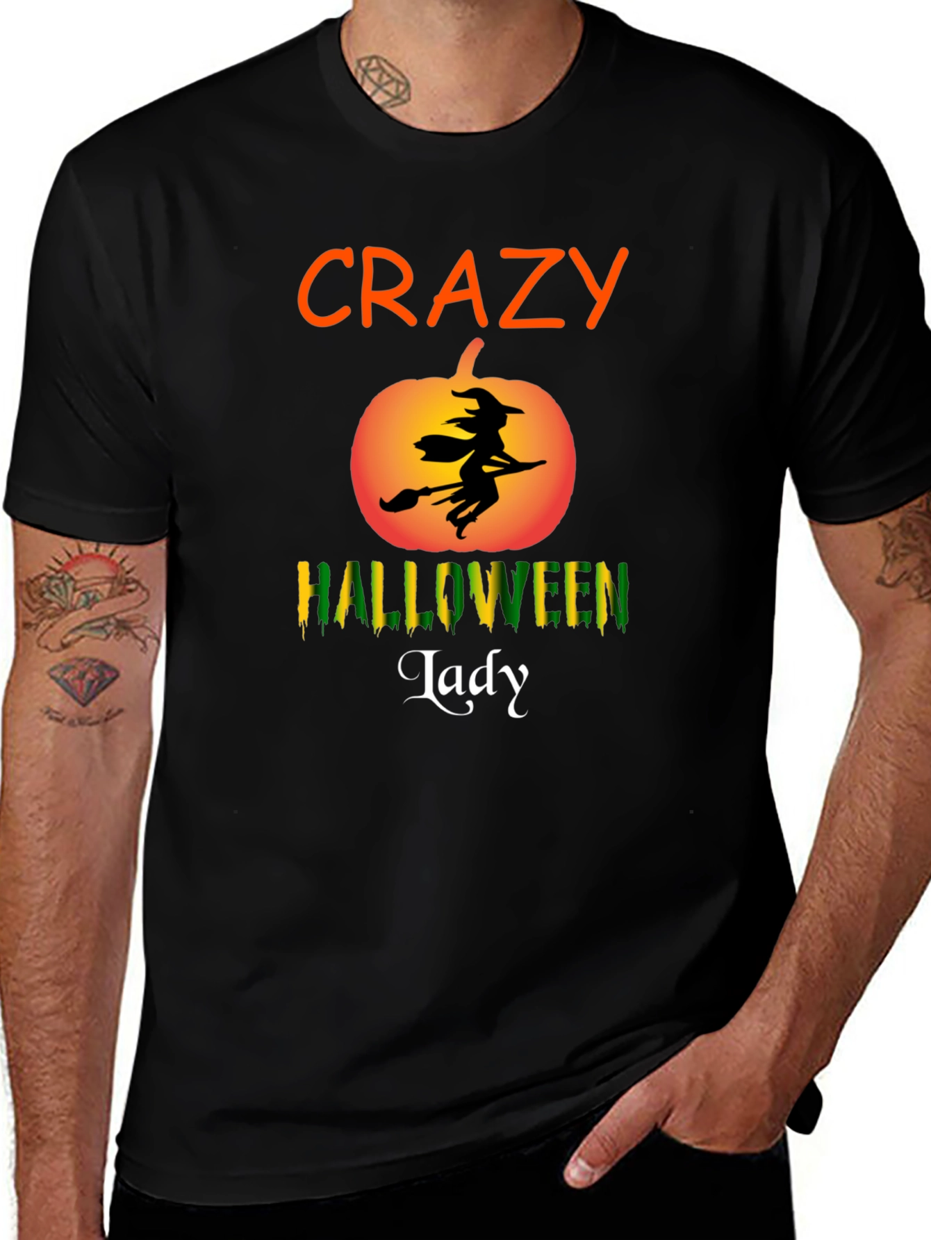 Crazy Halloween Lady T-Shirt Pumpkin Witch