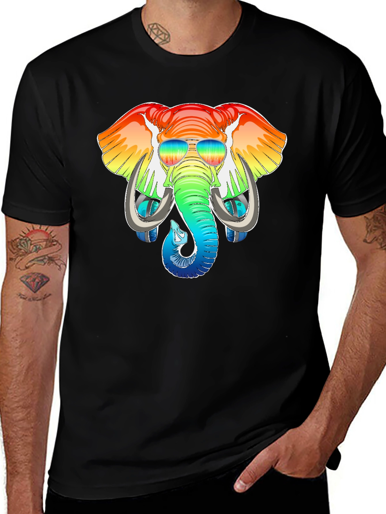 Variant 22 of Rainbow Elephant Graphic T-Shirt - Men's Black Tee