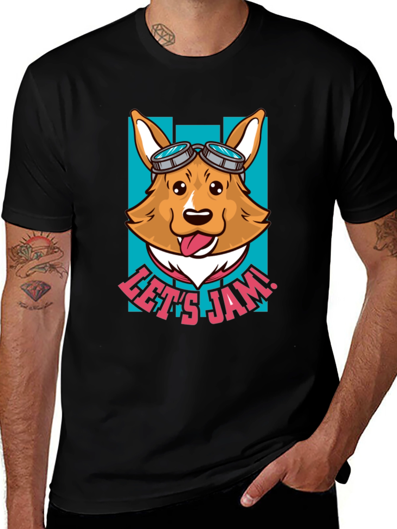 Variant 7 of Let's Jam Corgi T-Shirt - Aviator Dog Design