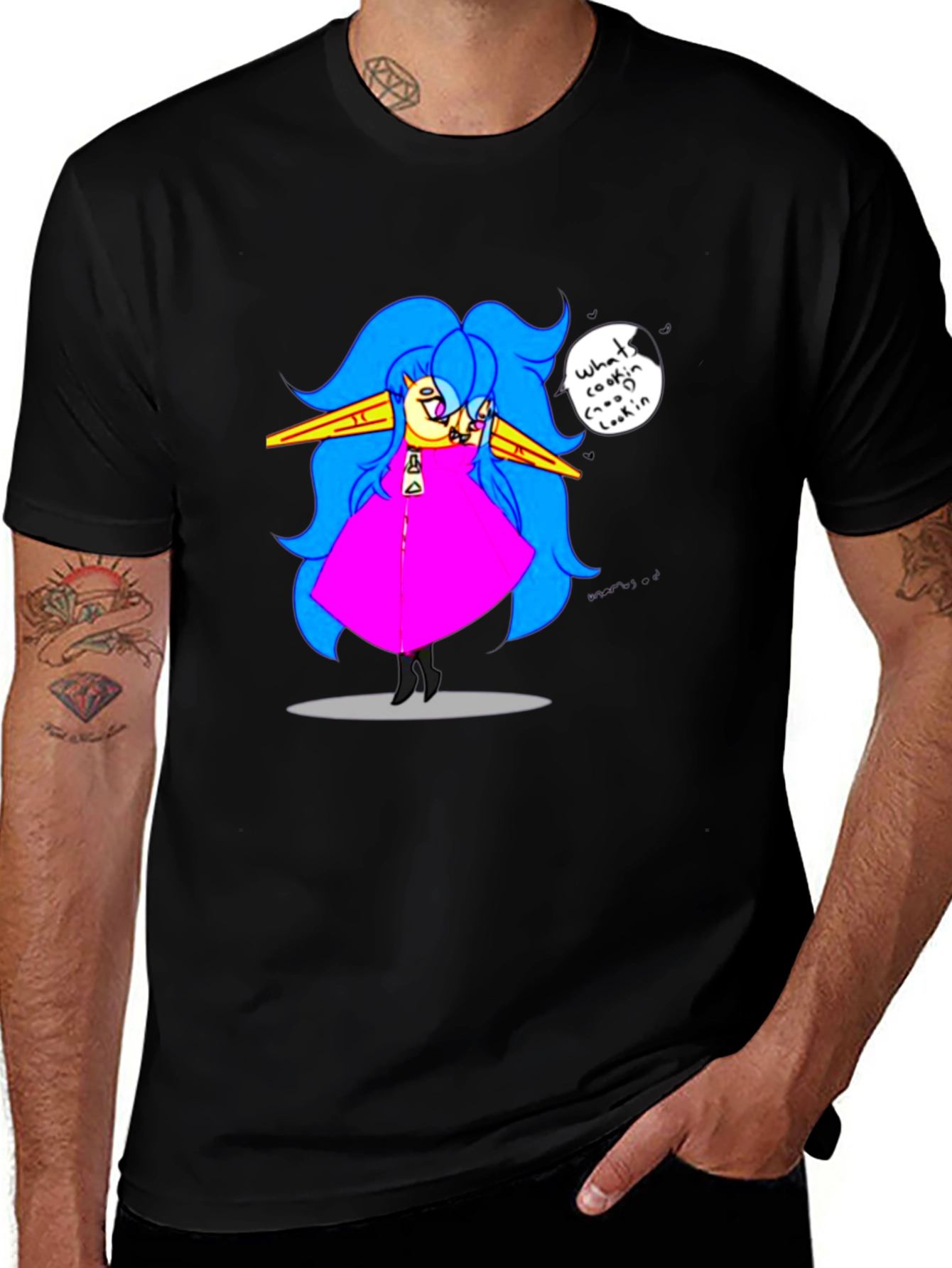Variant 24 of Fun Cartoon Character Black T-Shirt