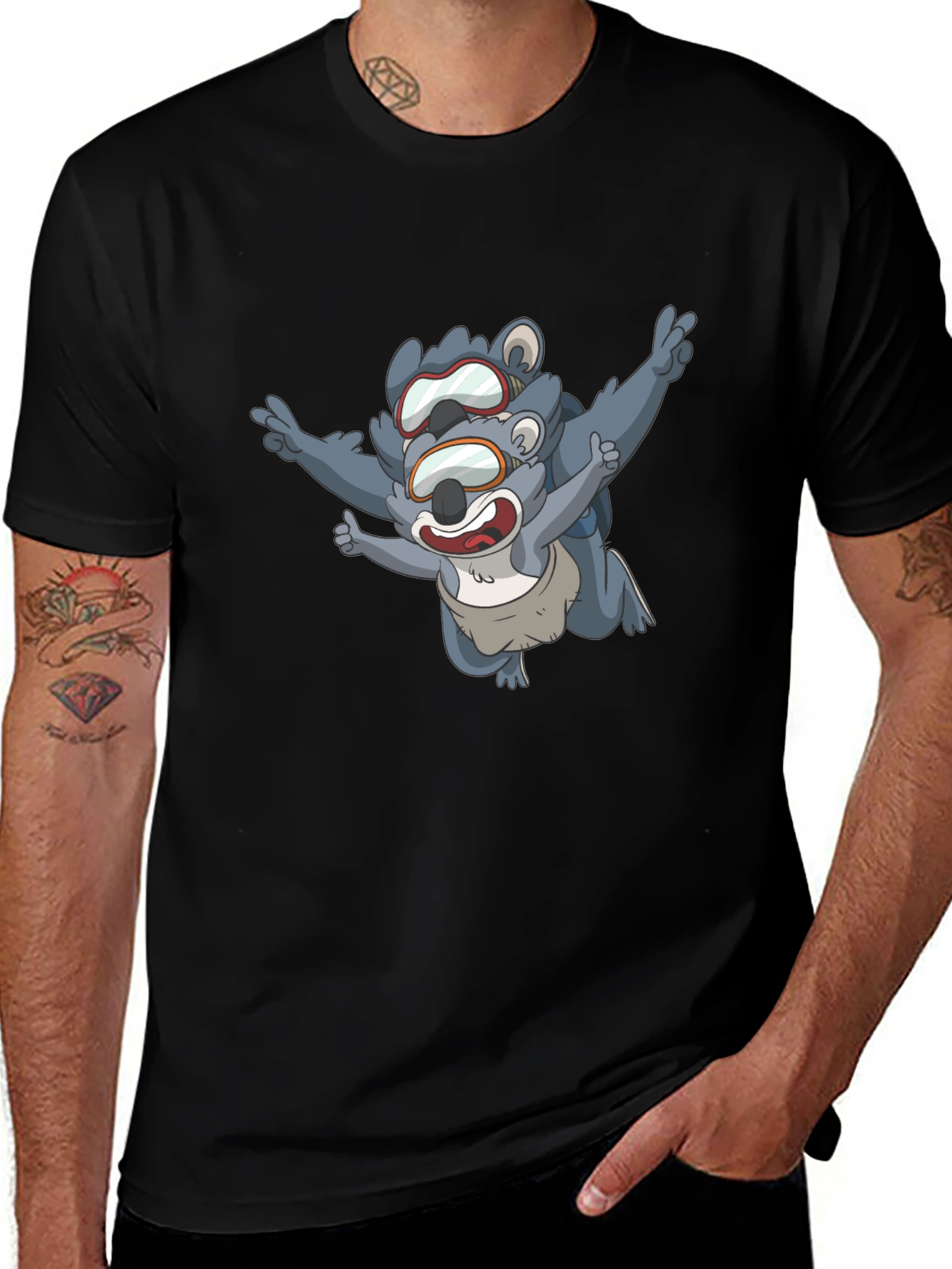 Variant 12 of Skydiving Koala Bear Black T-Shirt
