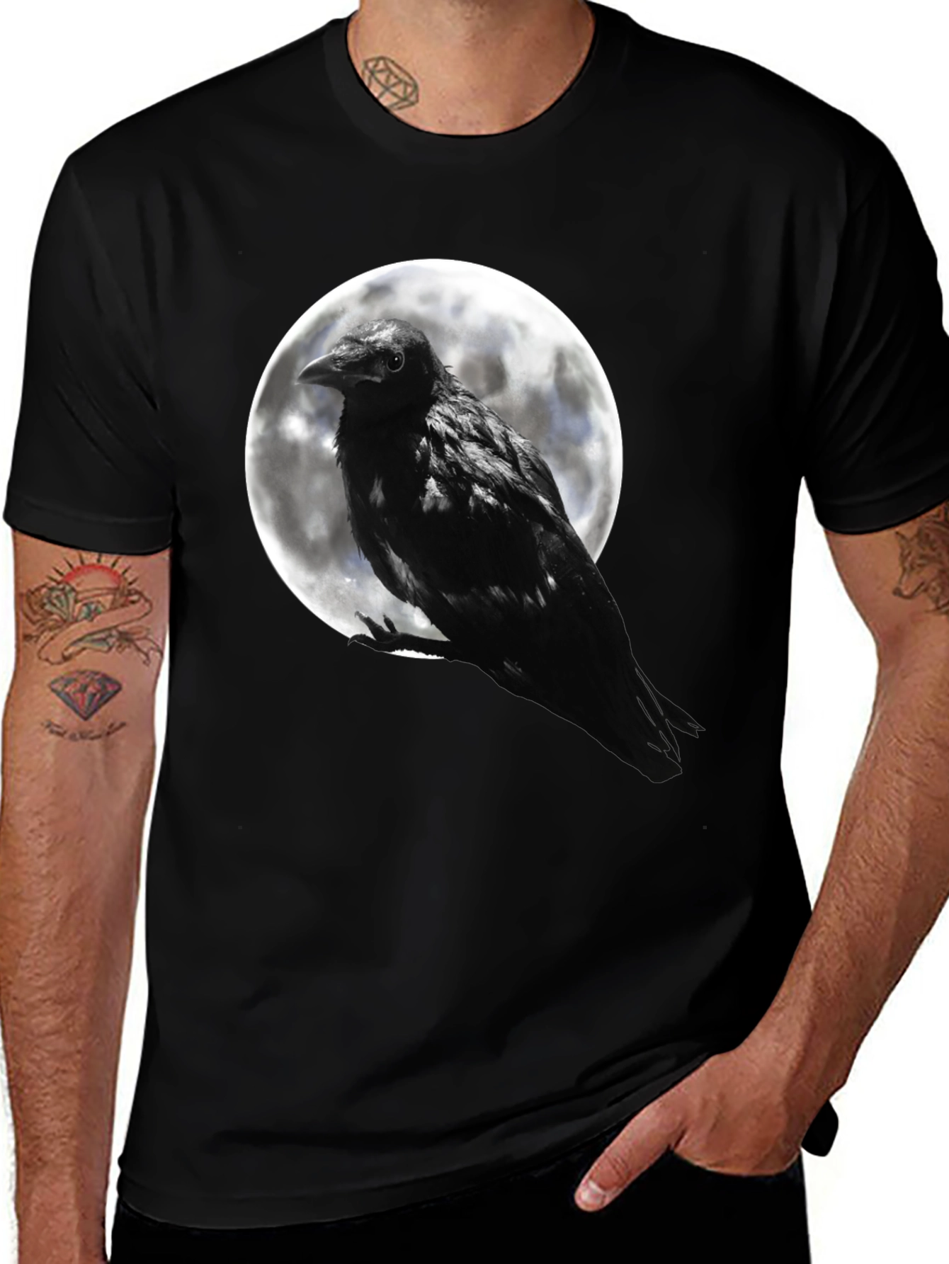 Variant 17 of Raven Moon T-Shirt - Gothic Black Crow Tee