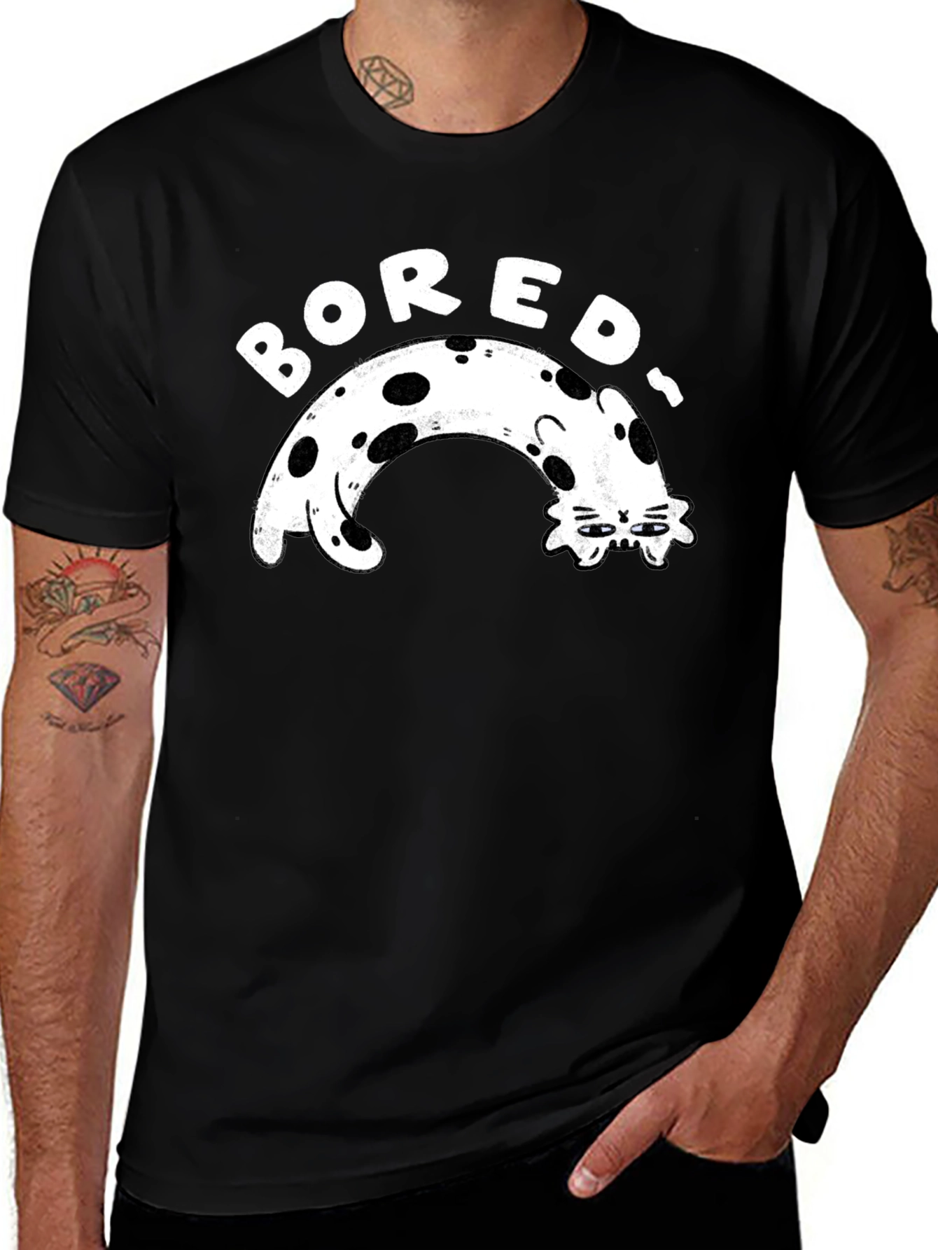 Variant 18 of Bored Cat Graphic Tee - Black Casual T-Shirt
