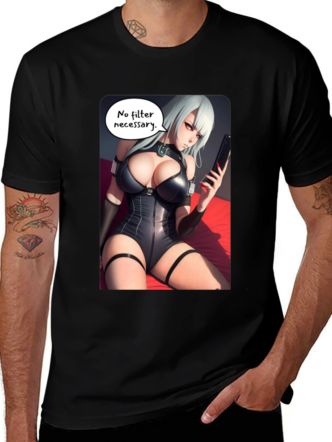 Variant 6 of Black T-Shirt with Anime Girl Print