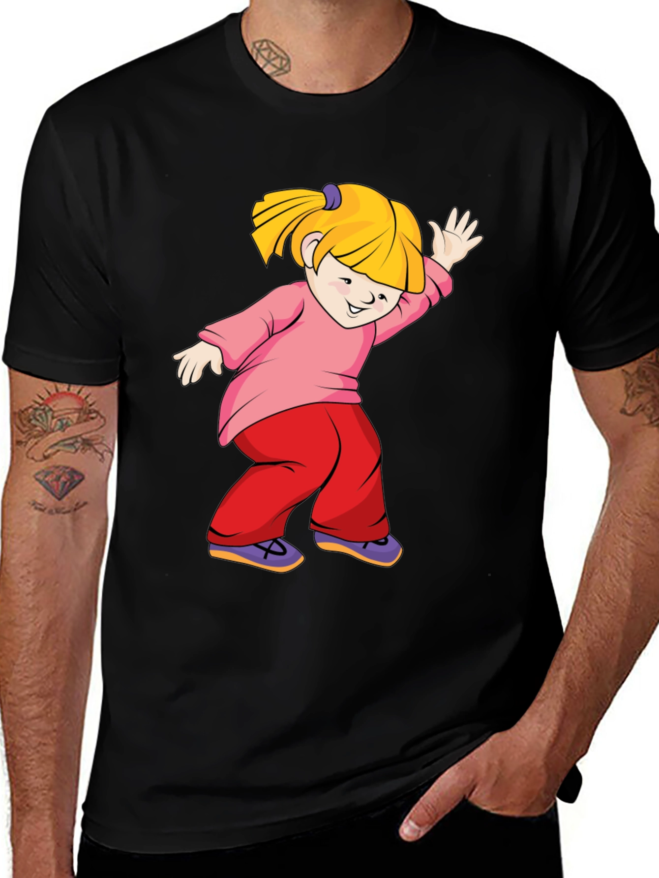 Variant 7 of Cartoon Girl Black T-Shirt