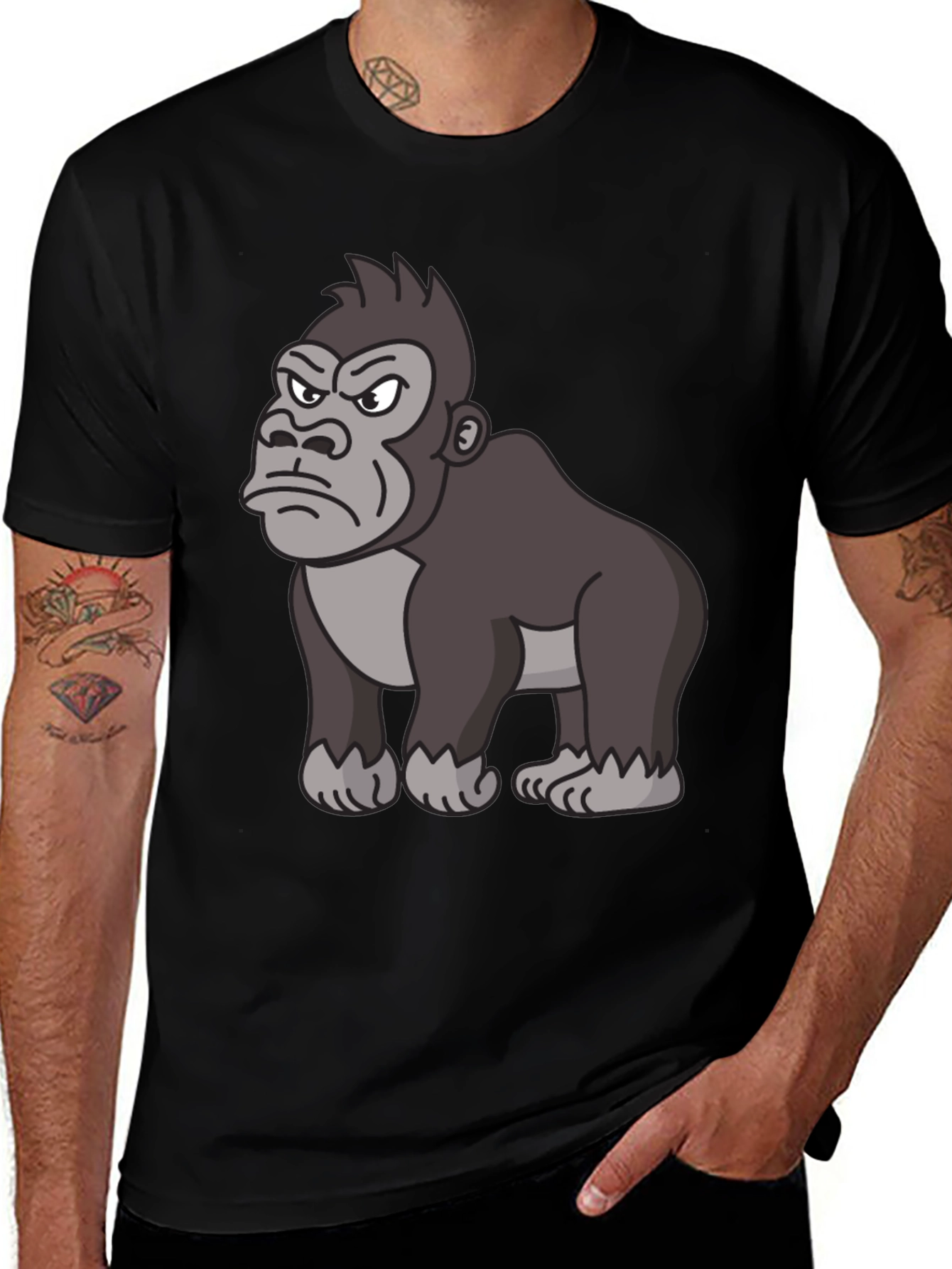 Variant 4 of Angry Gorilla Cartoon Black T-Shirt