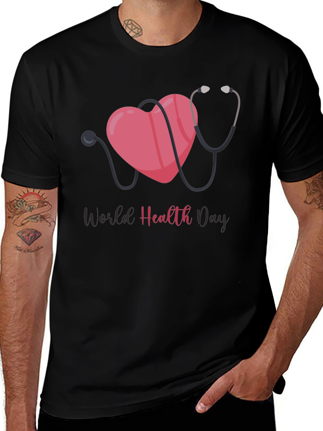 World Health Day T-Shirt - Heart & Stethoscope Design