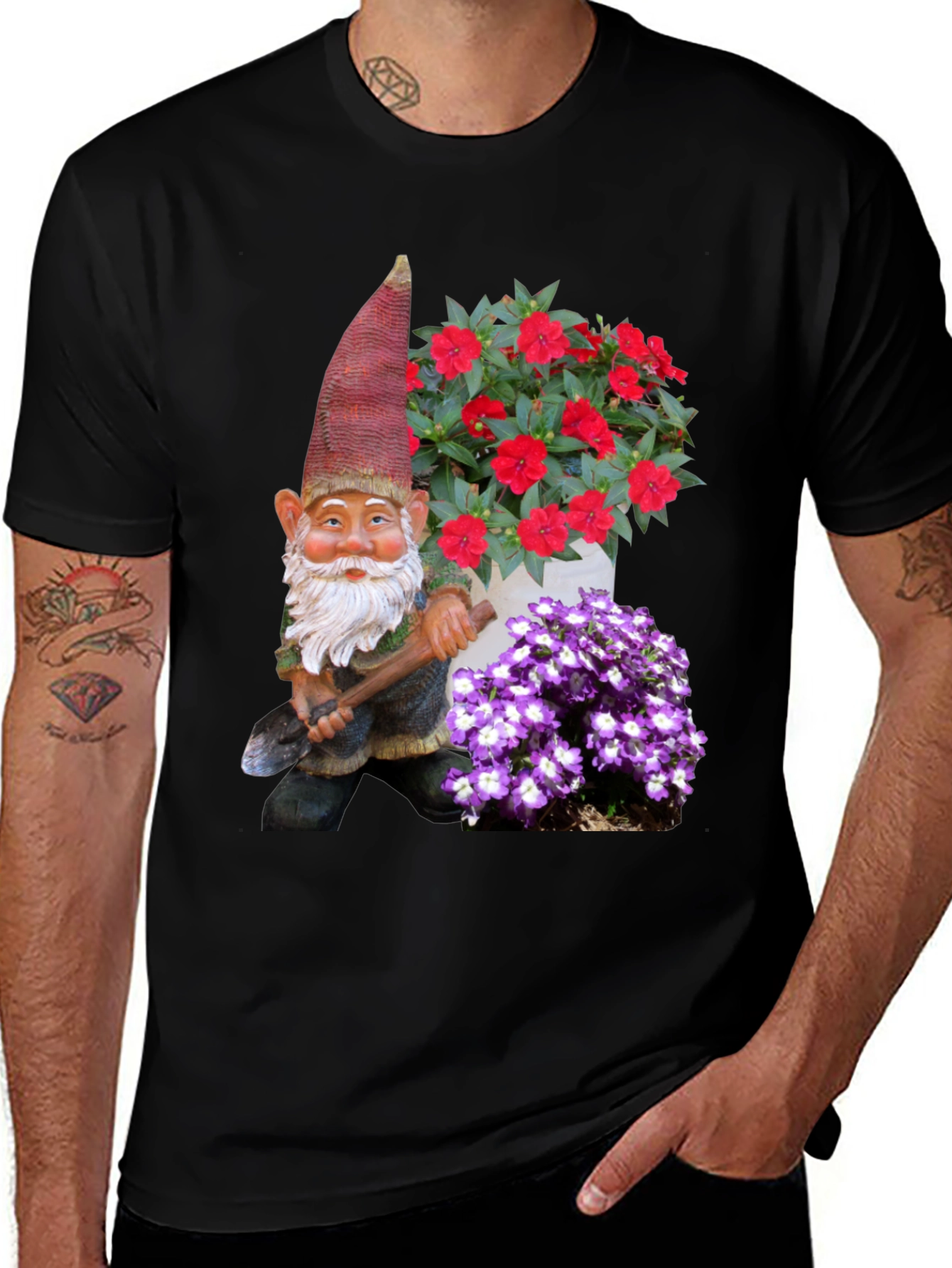 Variant 25 of Gnome & Flowers Graphic T-Shirt - Gardener's Delight!