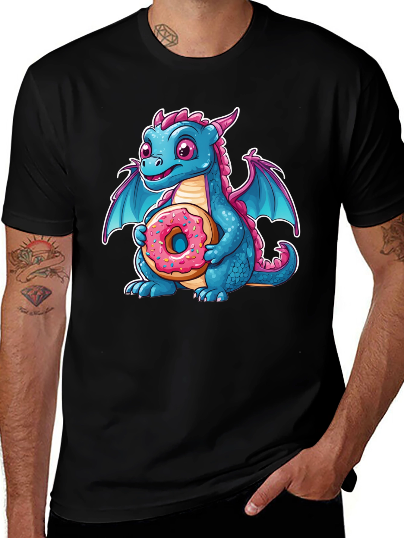 Variant 16 of Cute Dragon Donut T-Shirt - Cartoon Graphic Tee