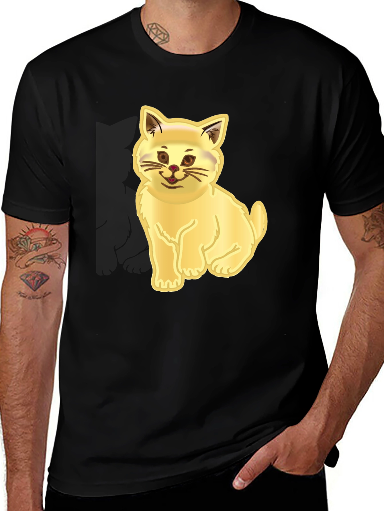 Variant 24 of Cute Cat Graphic T-Shirt - Black, Casual Wear