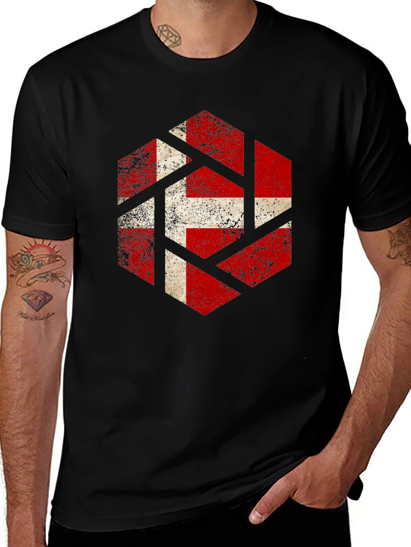Variant 21 of Denmark Flag Hexagon Men's Black T-Shirt