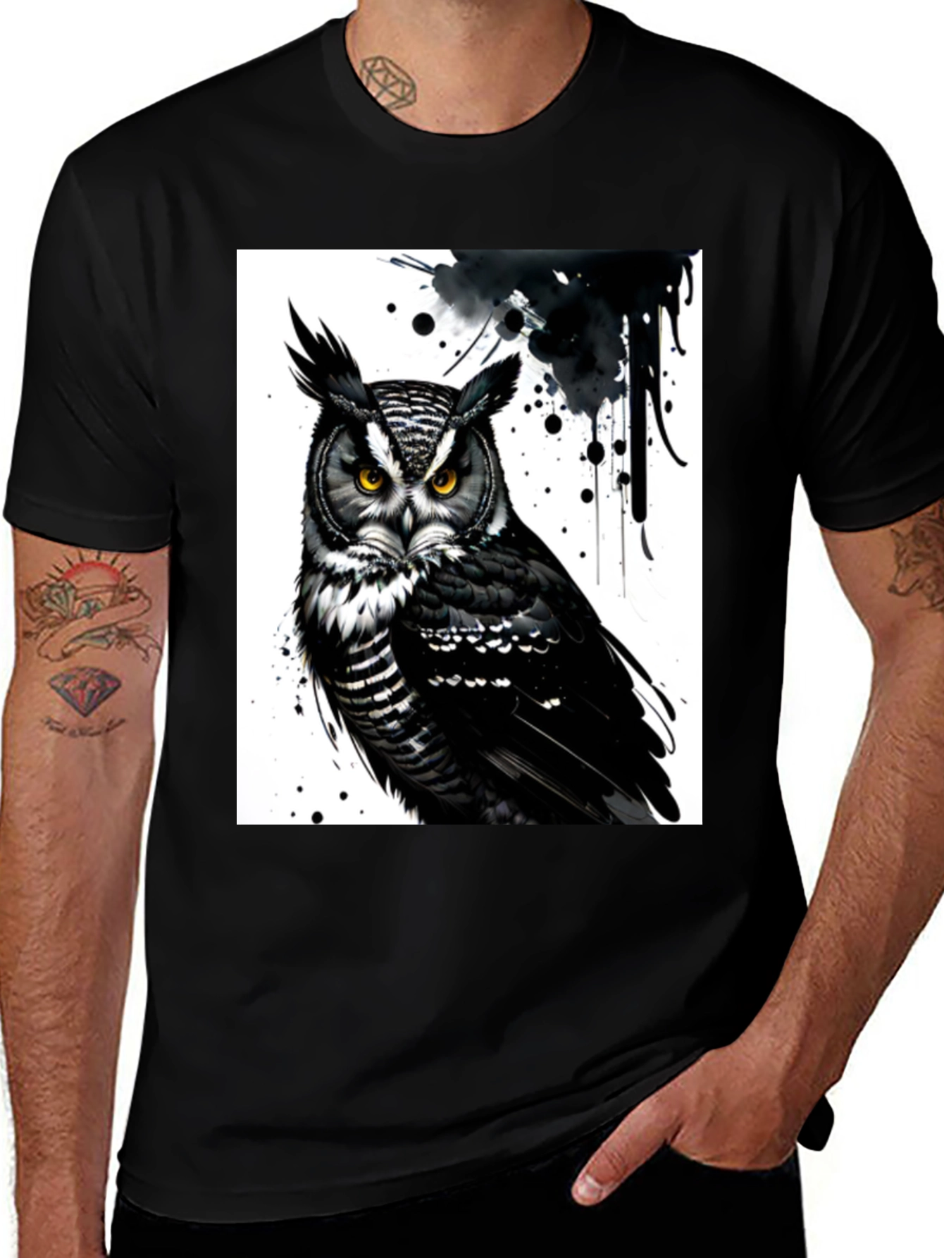 Variant 29 of Owl Graphic Print Black T-Shirt