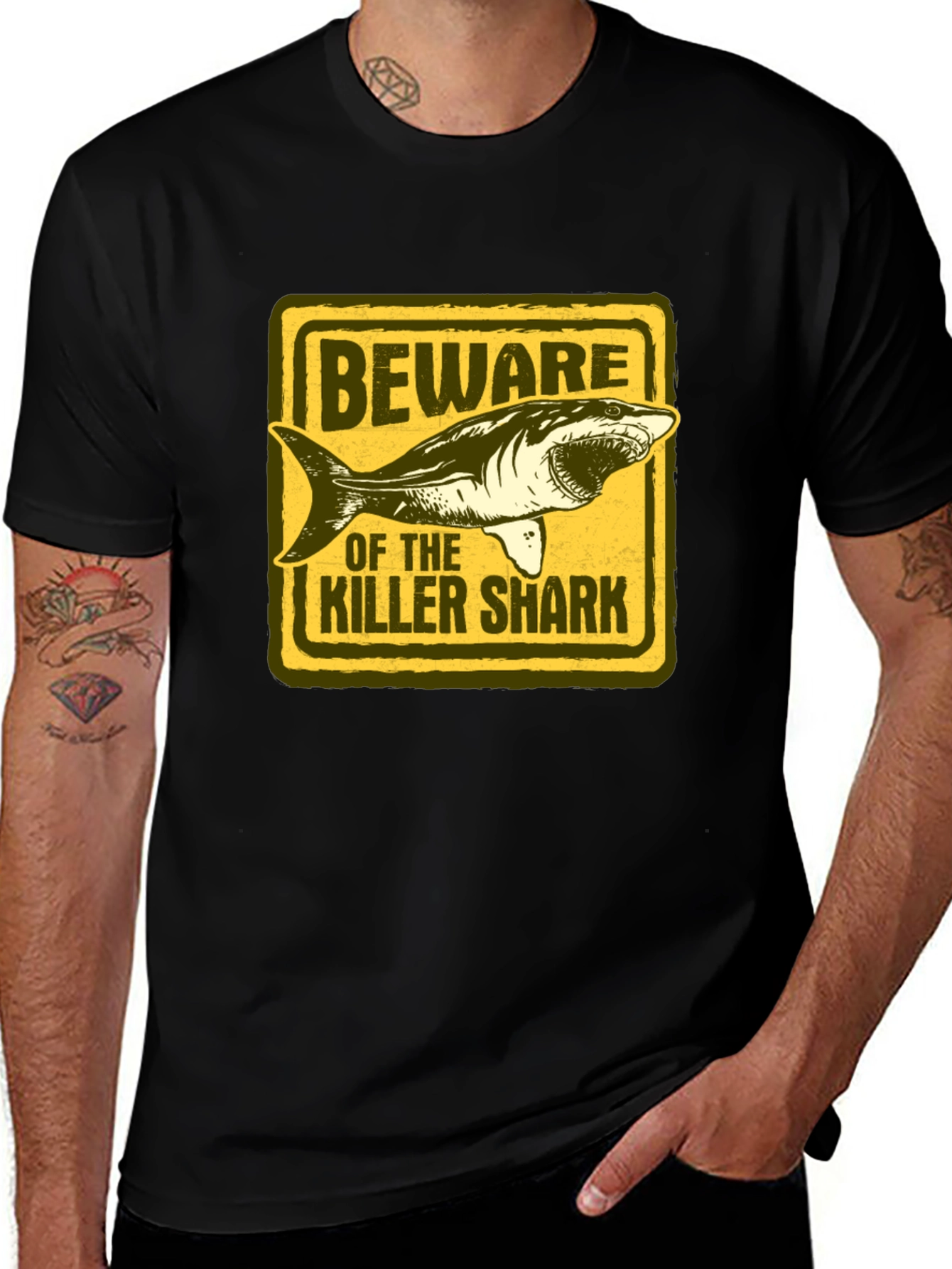 Variant 11 of Beware of Killer Shark Graphic T-Shirt - Black