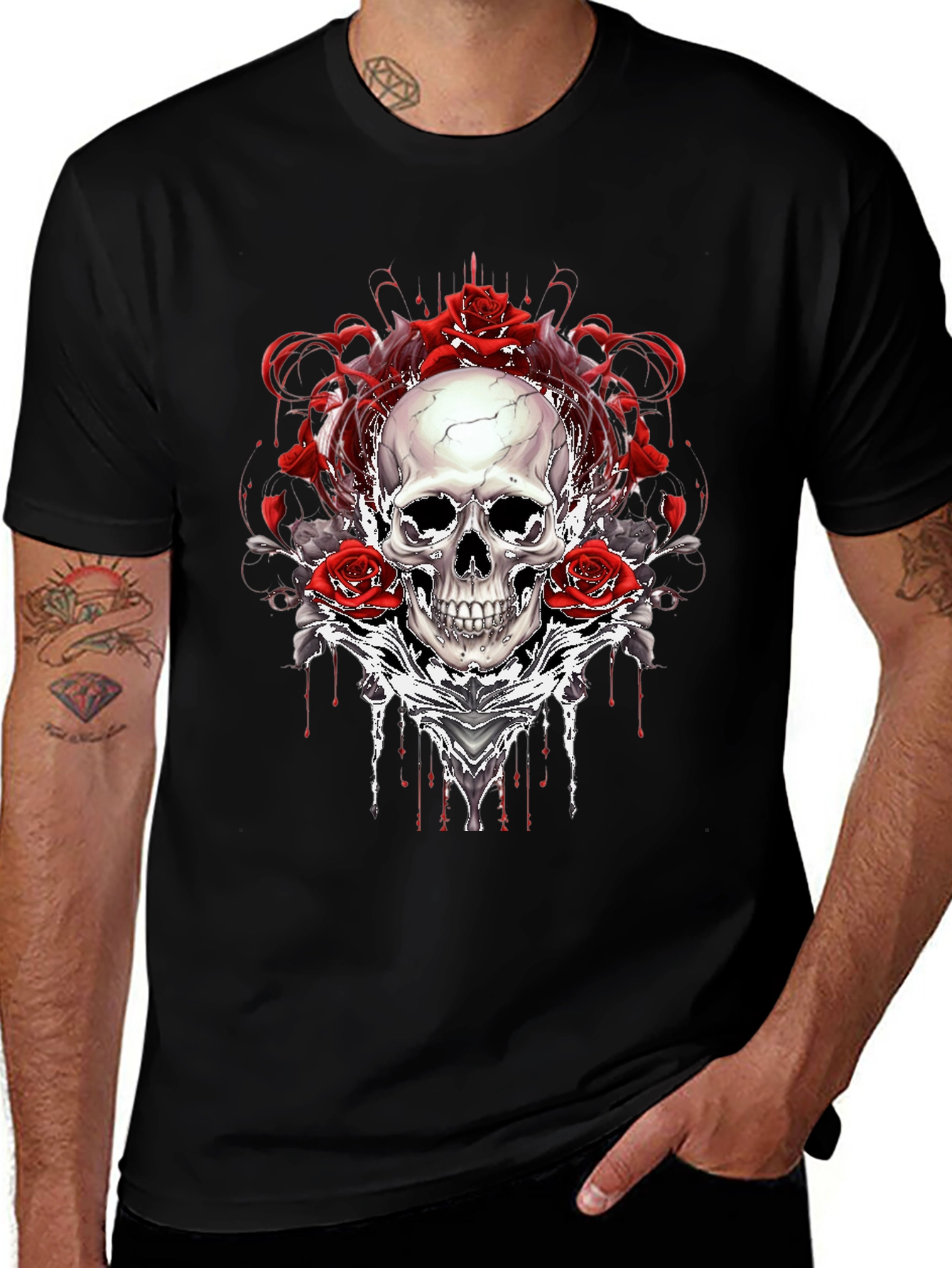 Variant 25 of Skull & Roses Graphic T-Shirt - Black