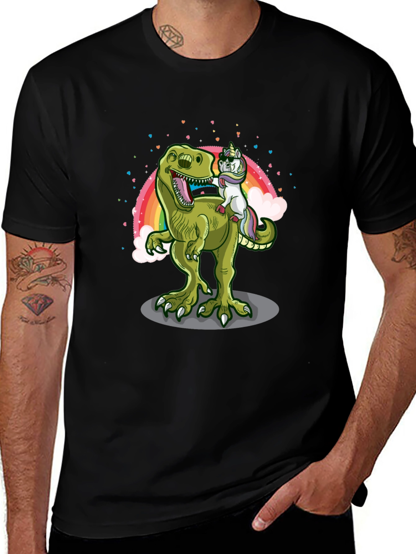 Variant 7 of Dino Unicorn Rainbow Graphic Tee