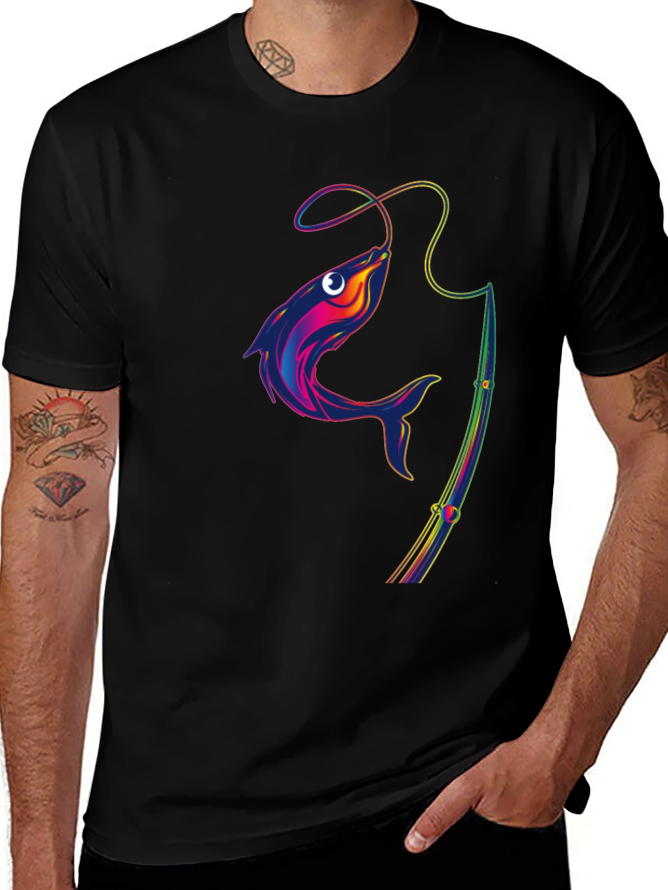 Variant 15 of Men's Black Graphic Tee - Rainbow Fish