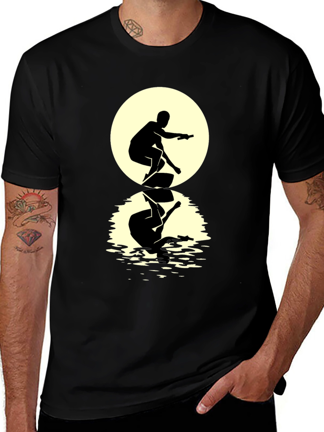 Variant 21 of Surfer Silhouette Tee - Black Cotton Graphic T-Shirt