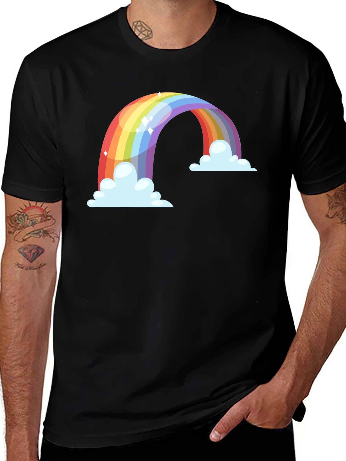 Variant 9 of Rainbow Cloud Graphic Tee - Black Cotton Blend