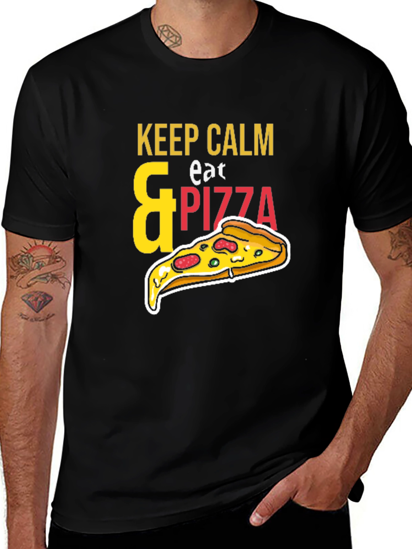 Variant 7 of Keep Calm & Eat Pizza Black T-Shirt