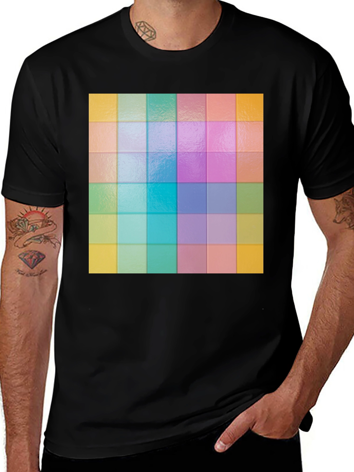 Variant 30 of Colorful Grid Pattern Graphic Tee - Stylish Casual Wear
