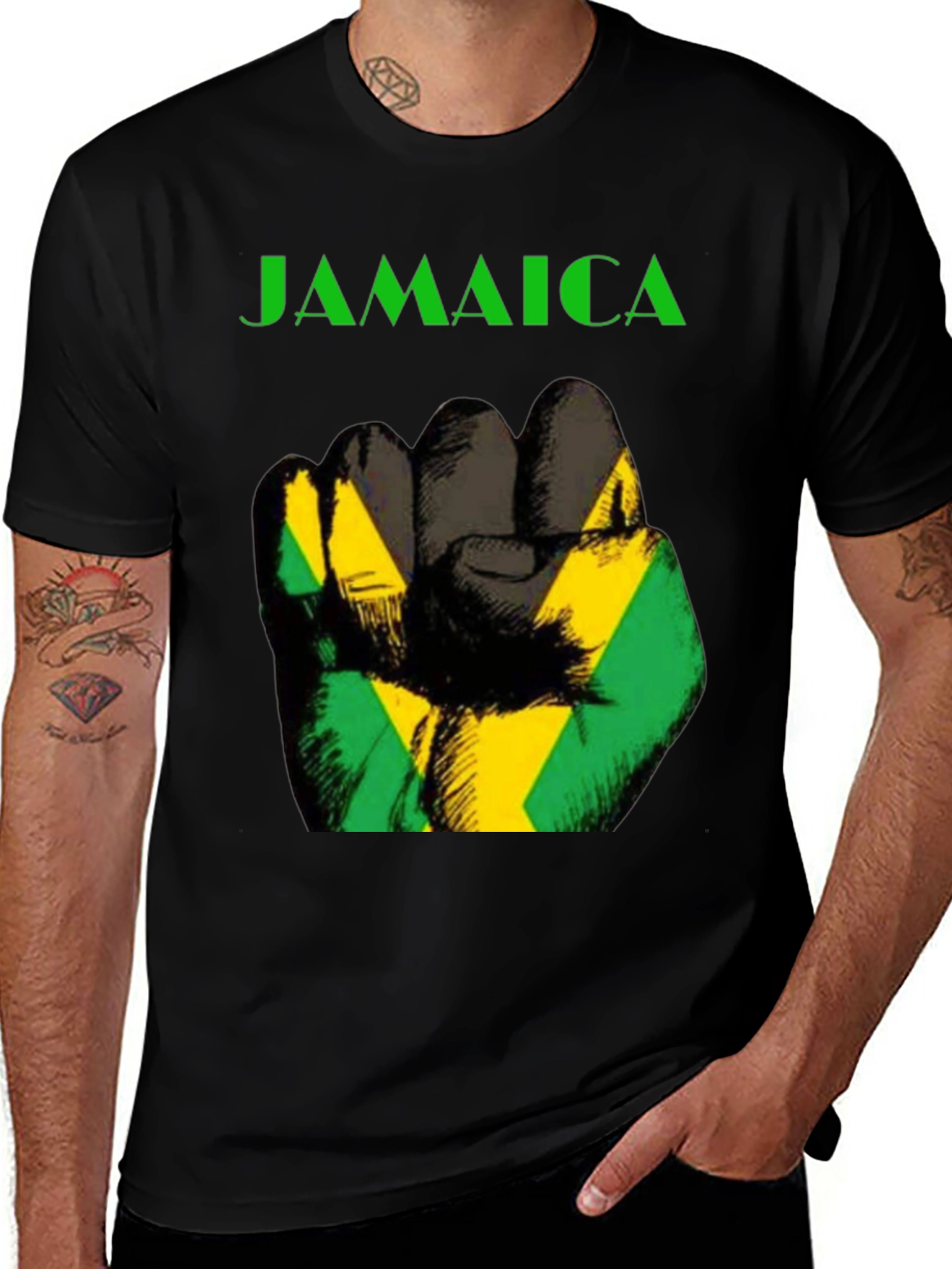 Variant 17 of Jamaica Flag Fist Black T-Shirt
