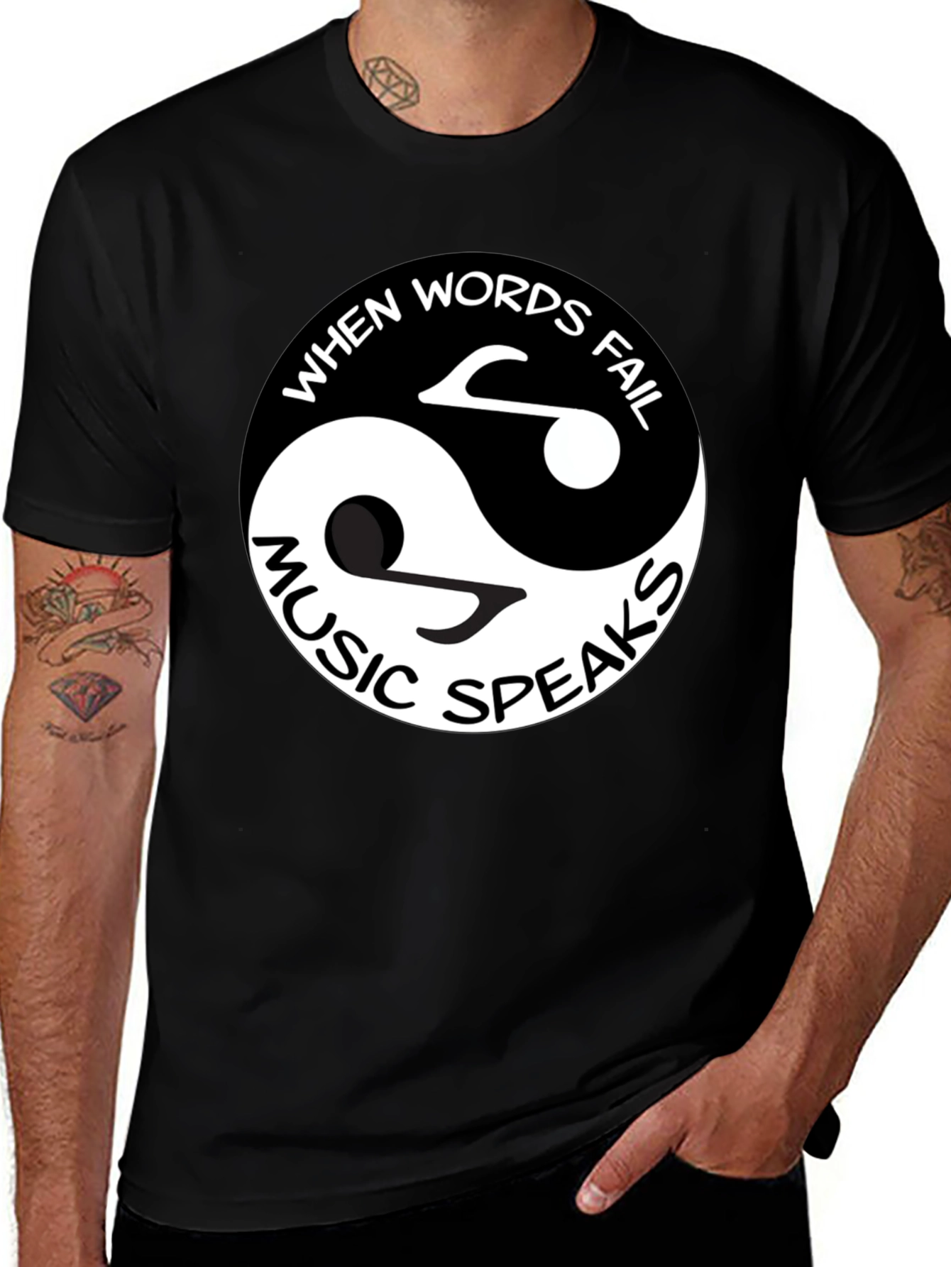 Variant 25 of Yin Yang Music Speaks Graphic Tee - Black Cotton