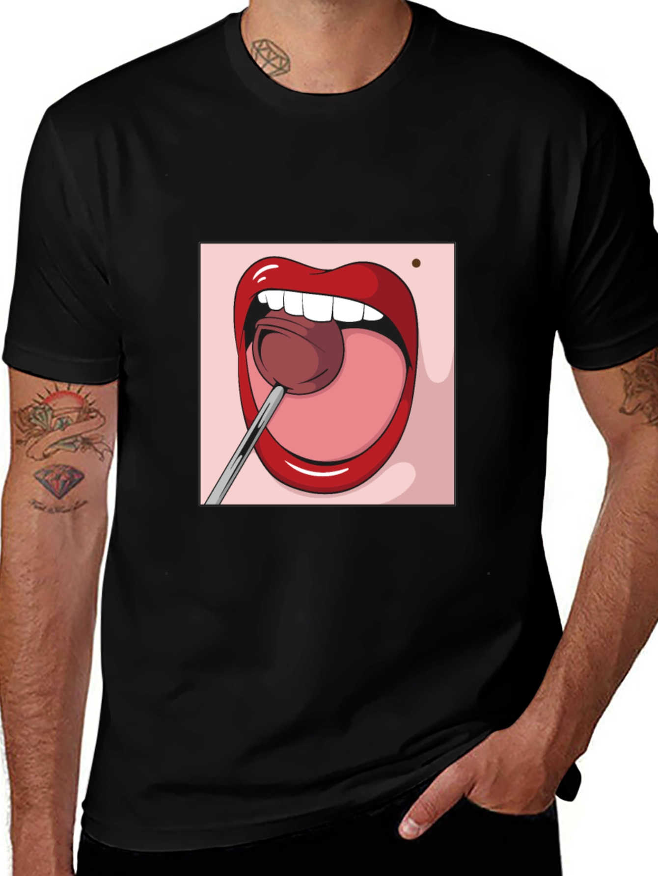 Variant 24 of Cartoon Lips Lollipop Graphic Tee - Unisex