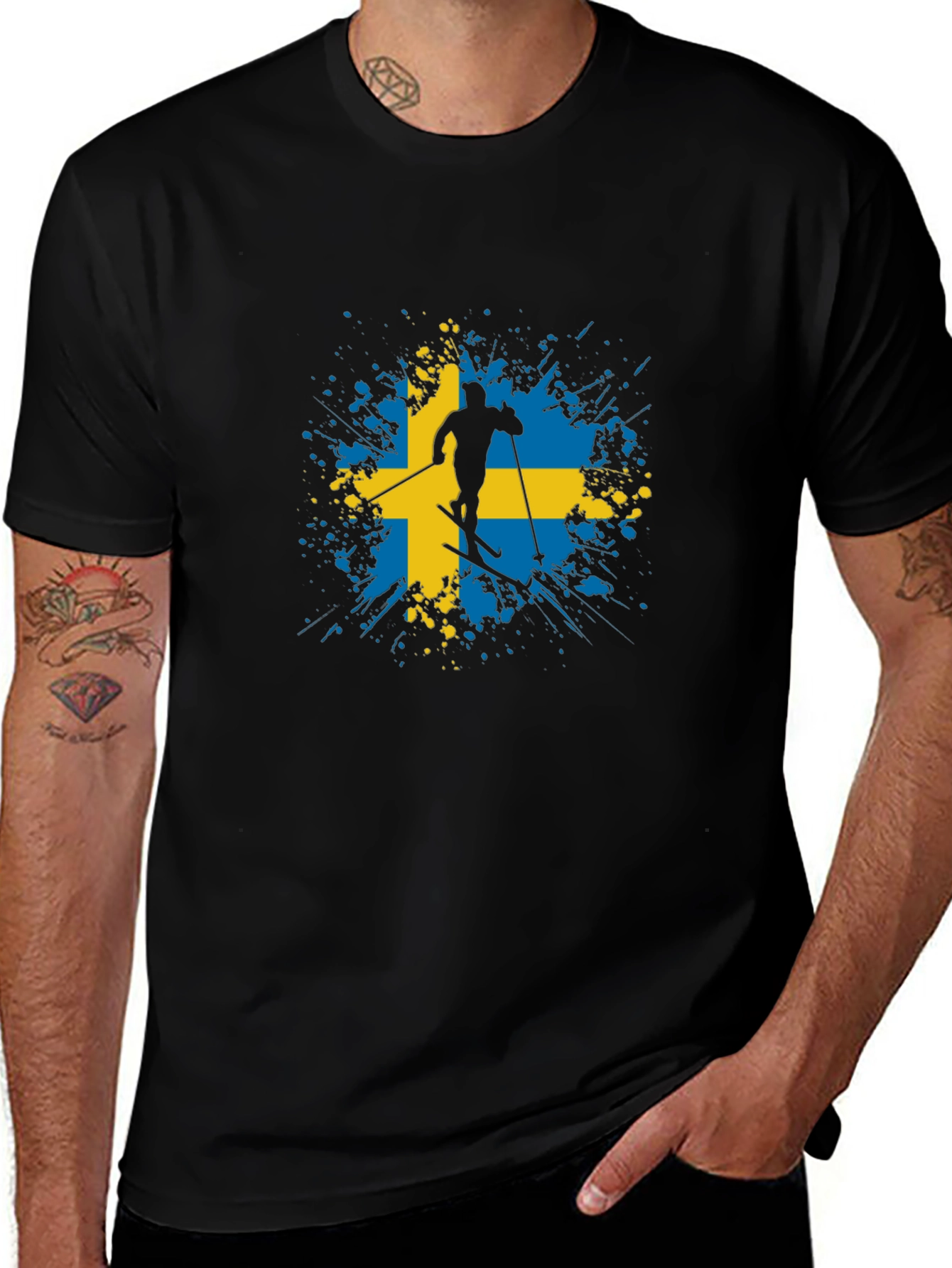 Variant 19 of Swedish Skier Black T-Shirt