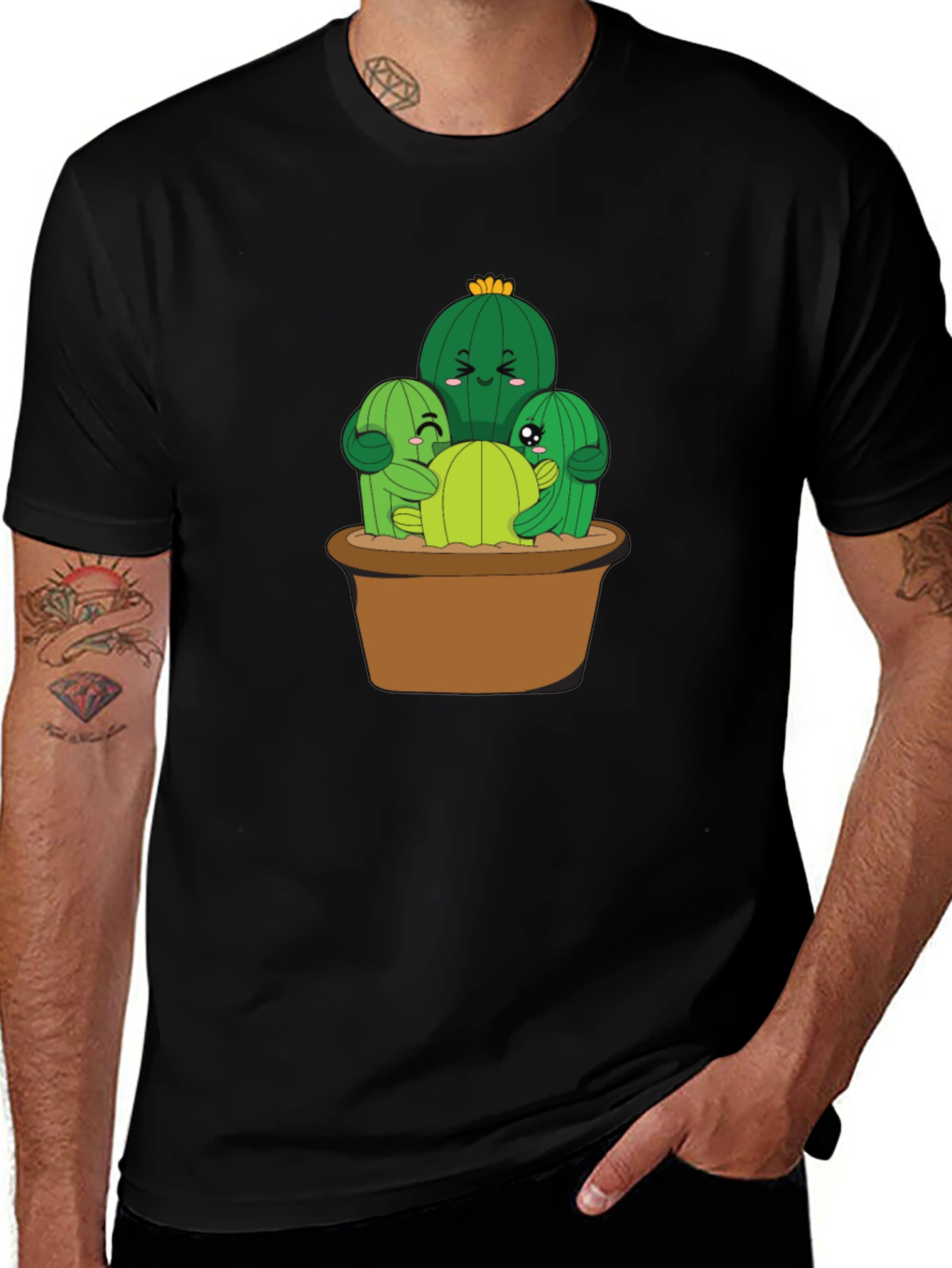 Variant 29 of Cactus Family T-Shirt - Hugging Cacti in Pot Graphic Tee