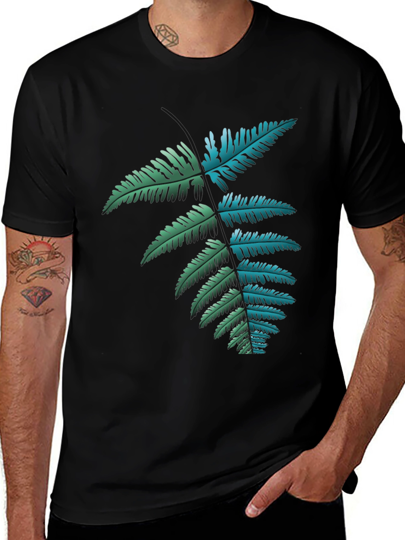 Fern Graphic Print Black T-Shirt
