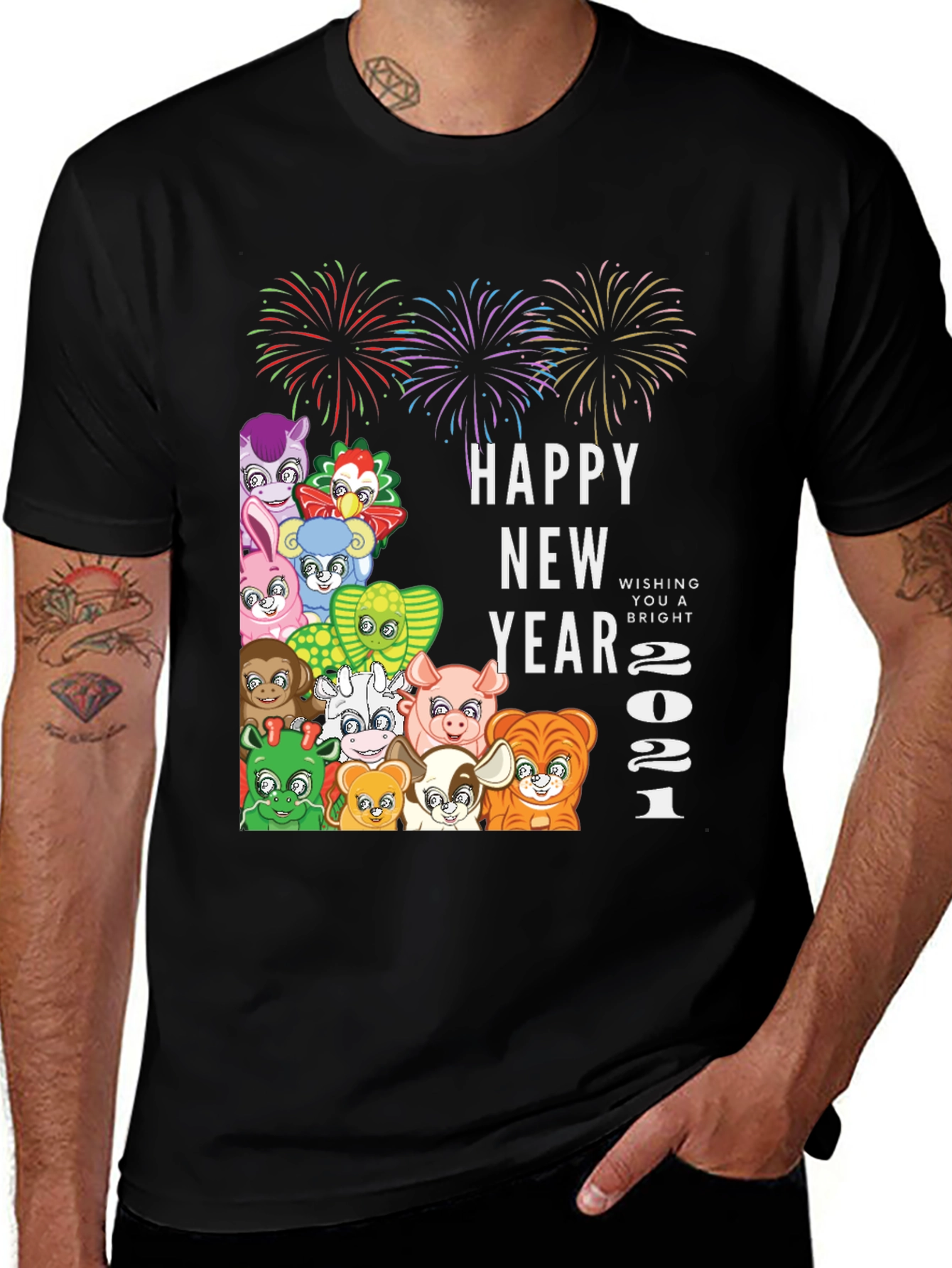 Black Happy New Year 2021 Animals T-Shirt main image
