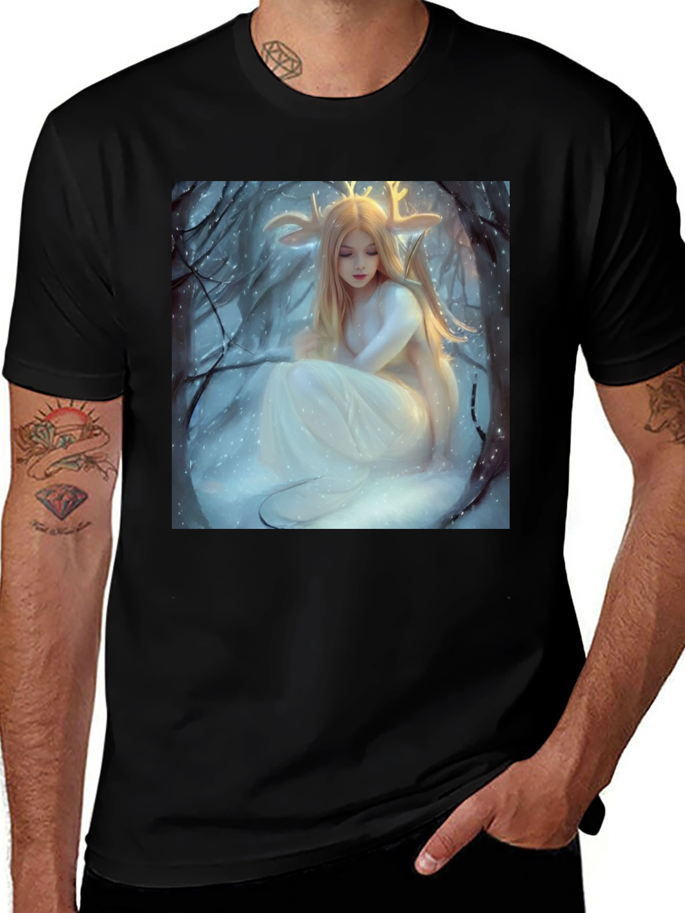 Mystic Deer Maiden Black T-Shirt