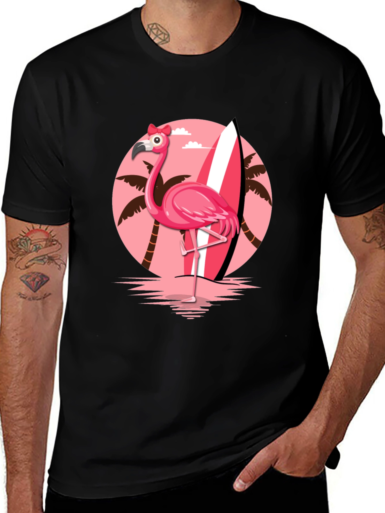 Variant 5 of Flamingo Surf T-Shirt - Tropical Summer Tee