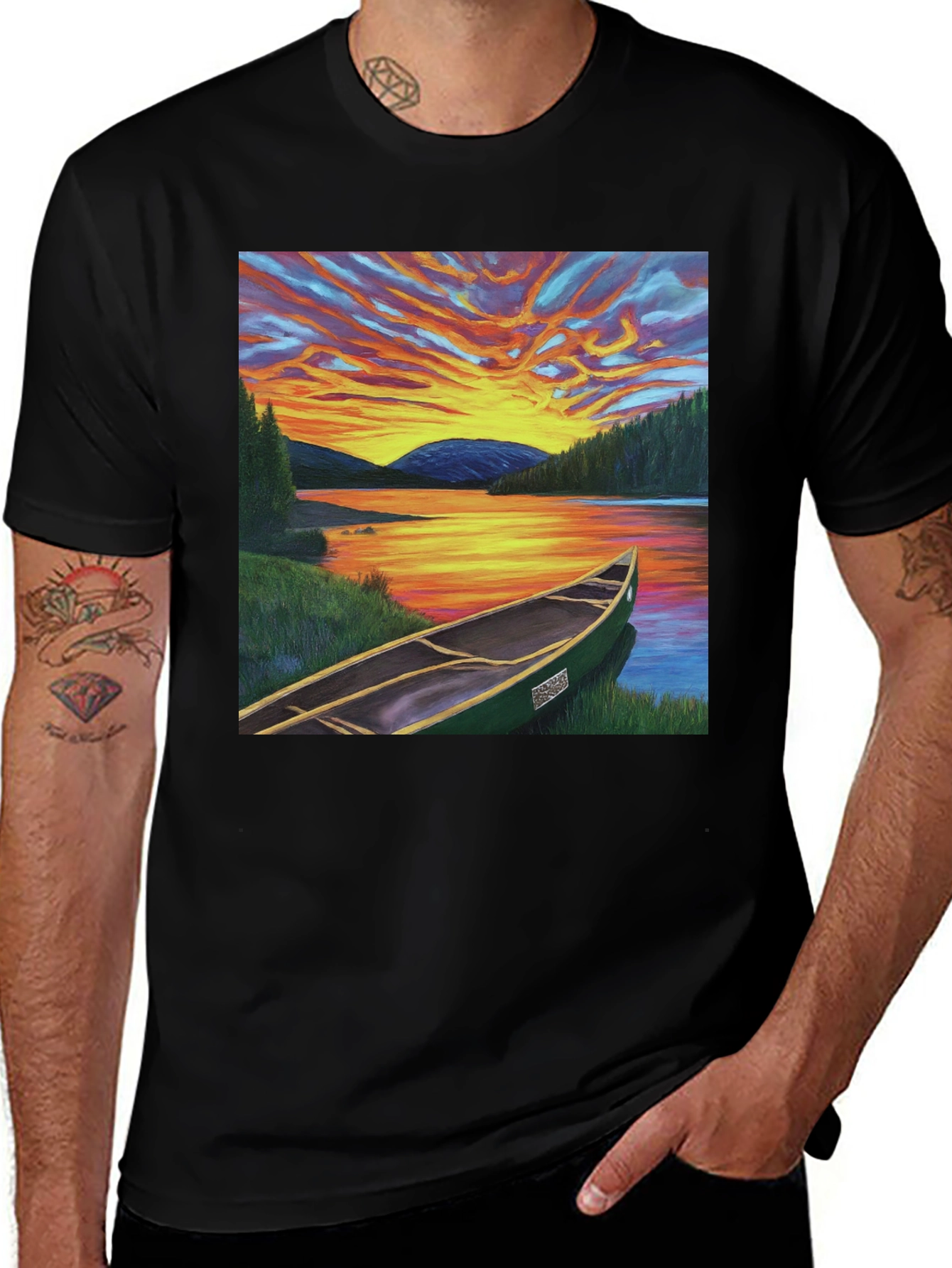Sunset Canoe T-Shirt: Nature-Inspired Graphic Tee