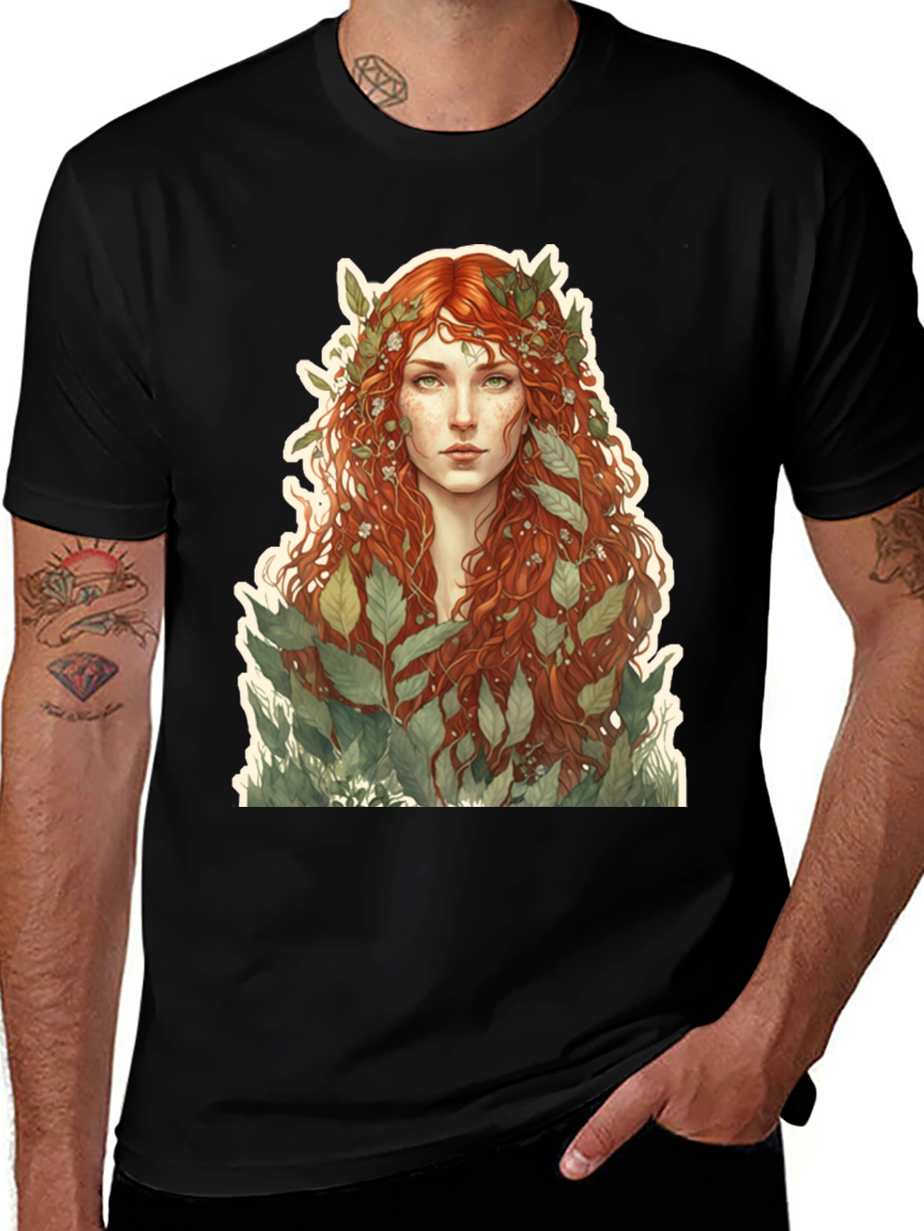 Variant 28 of Nature Goddess Graphic Tee - Black Cotton T-Shirt
