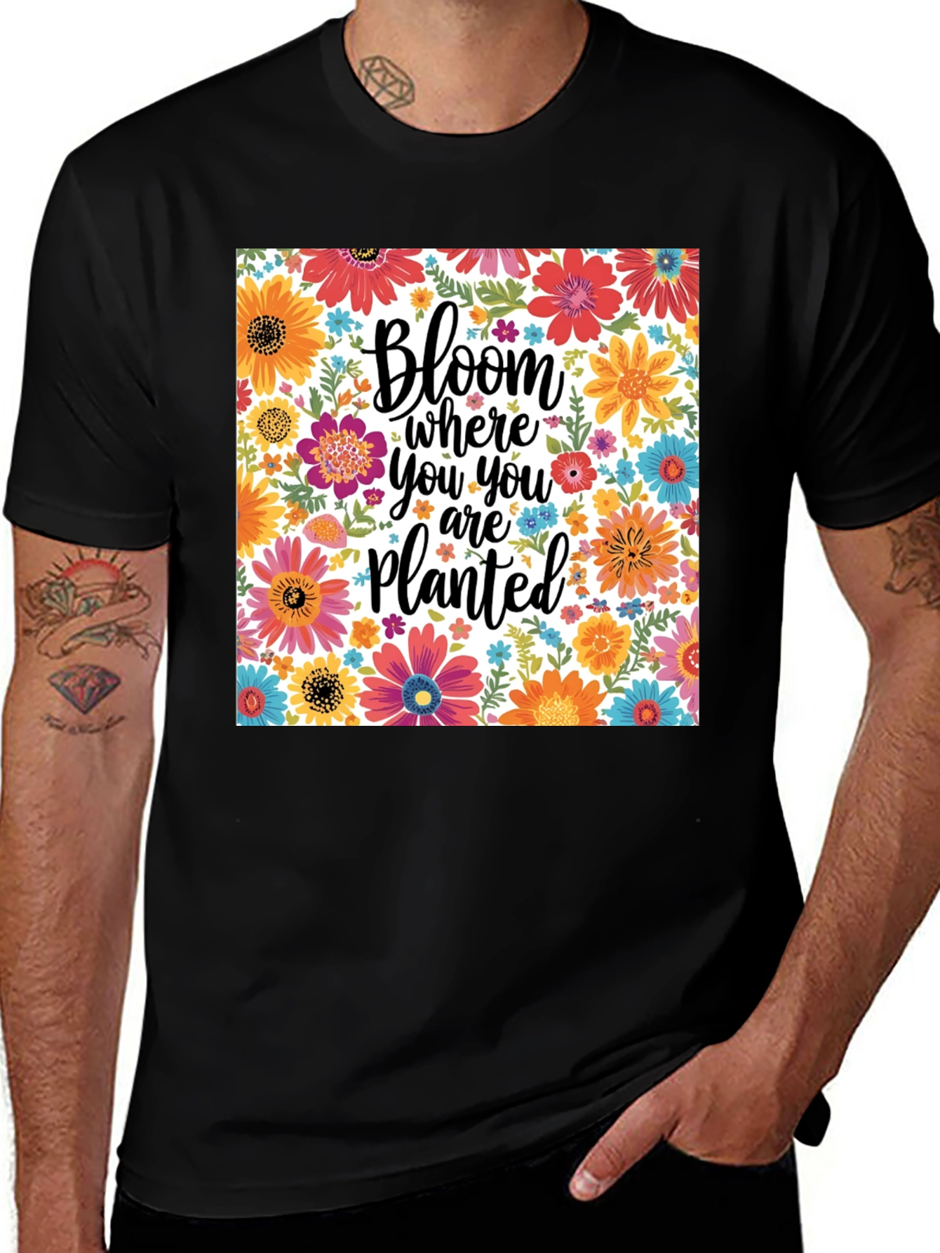 Variant 22 of Floral Bloom Where You Are Planted Black T-Shirt