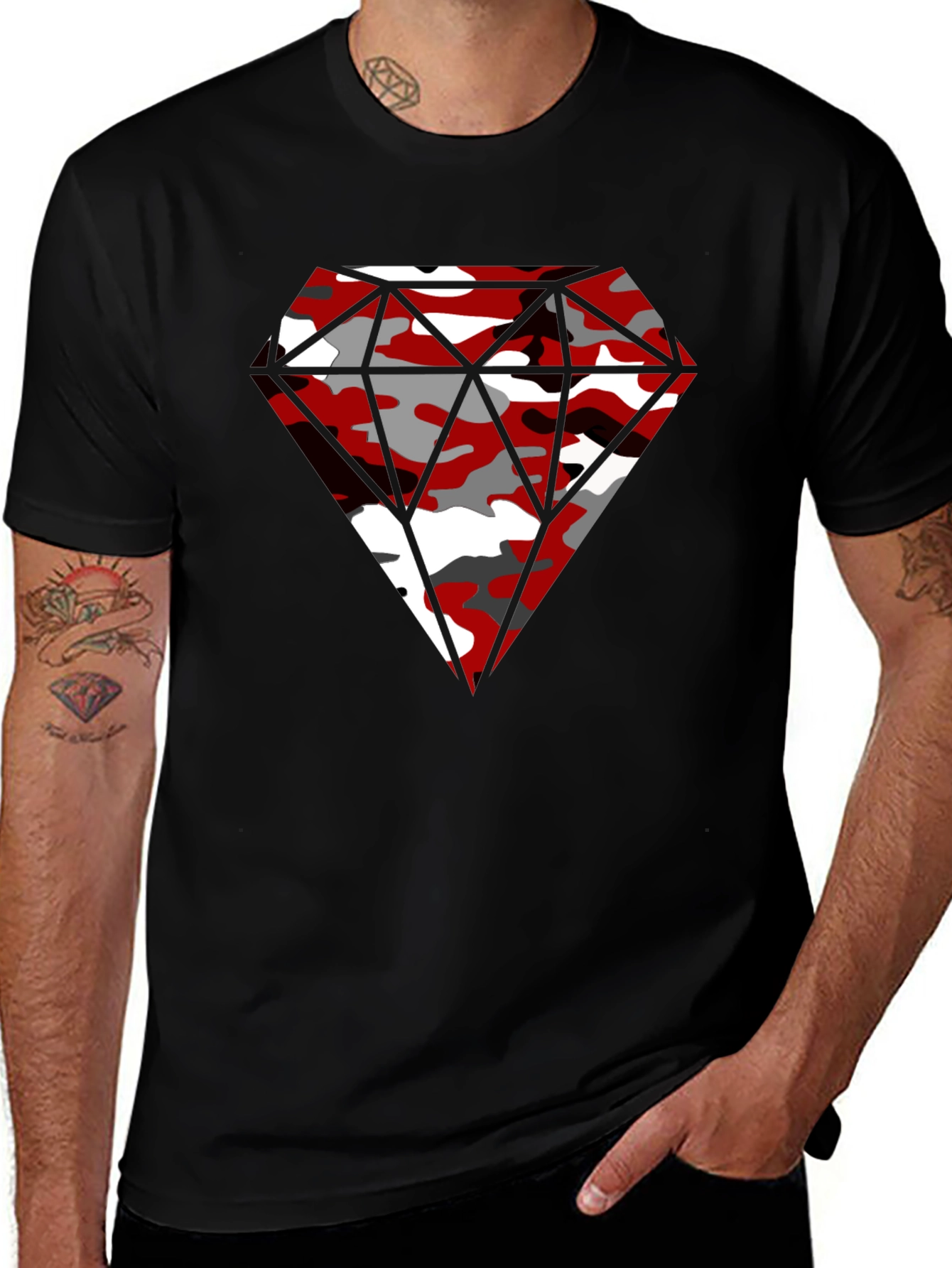Variant 9 of Diamond Camo Print Men's Black T-Shirt