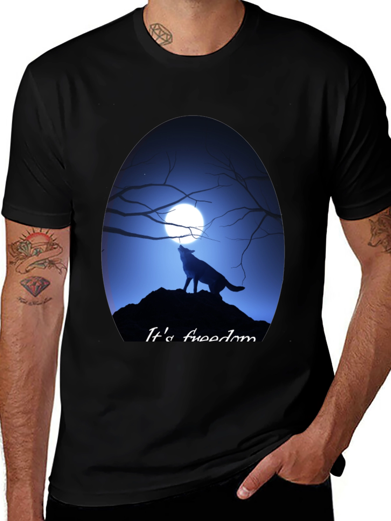 Variant 27 of Wolf Howling at Moon Graphic Tee - Freedom Design