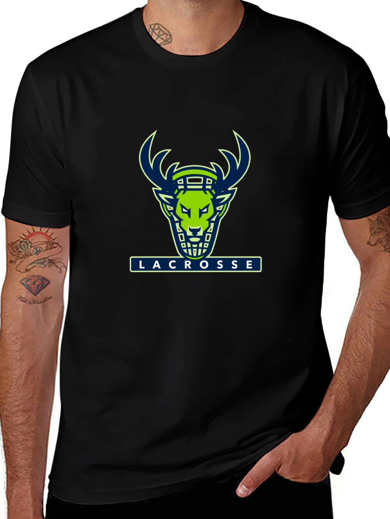 Lacrosse Deer Graphic Black T-Shirt