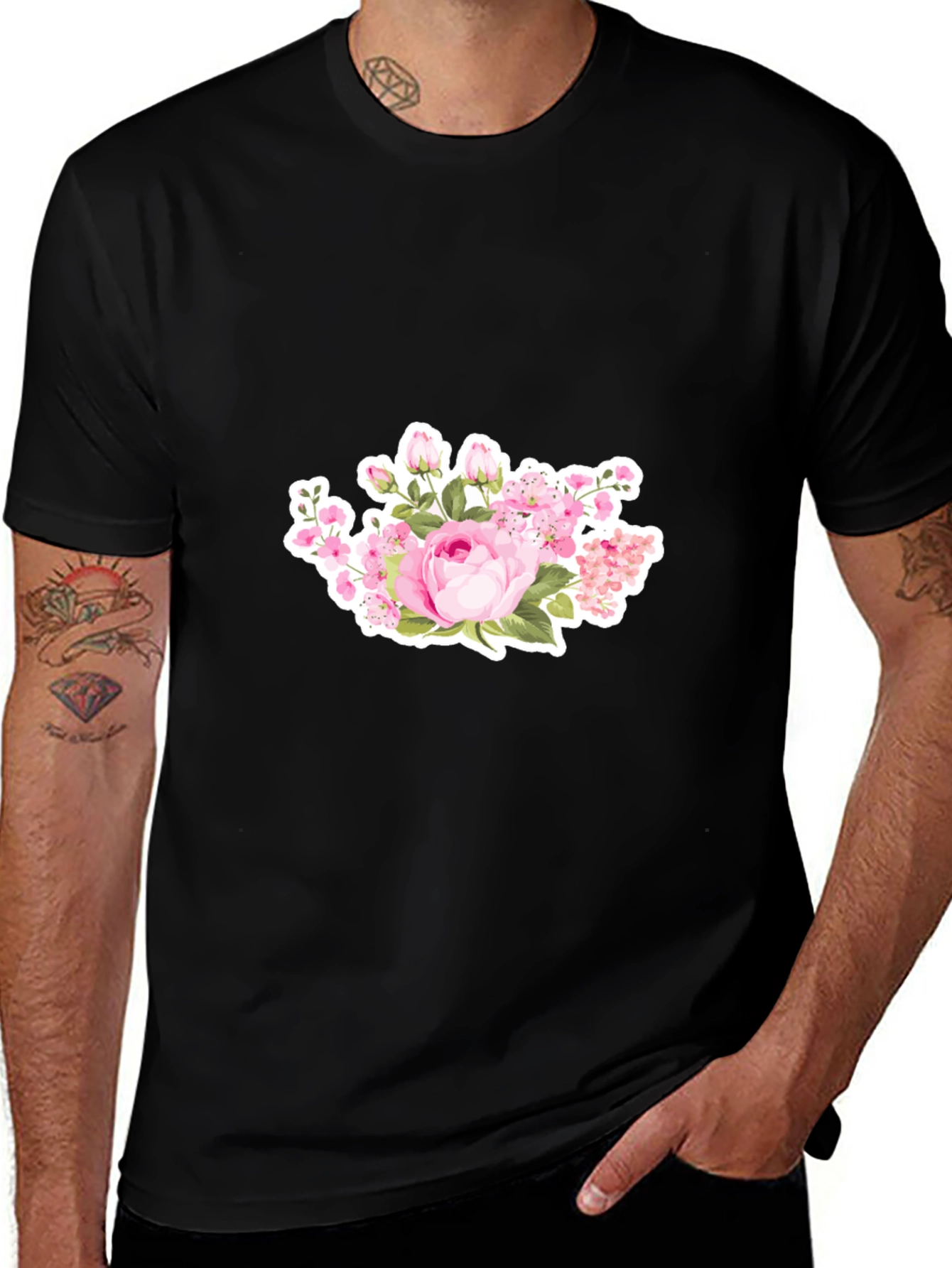 Variant 28 of Floral Print Black T-Shirt