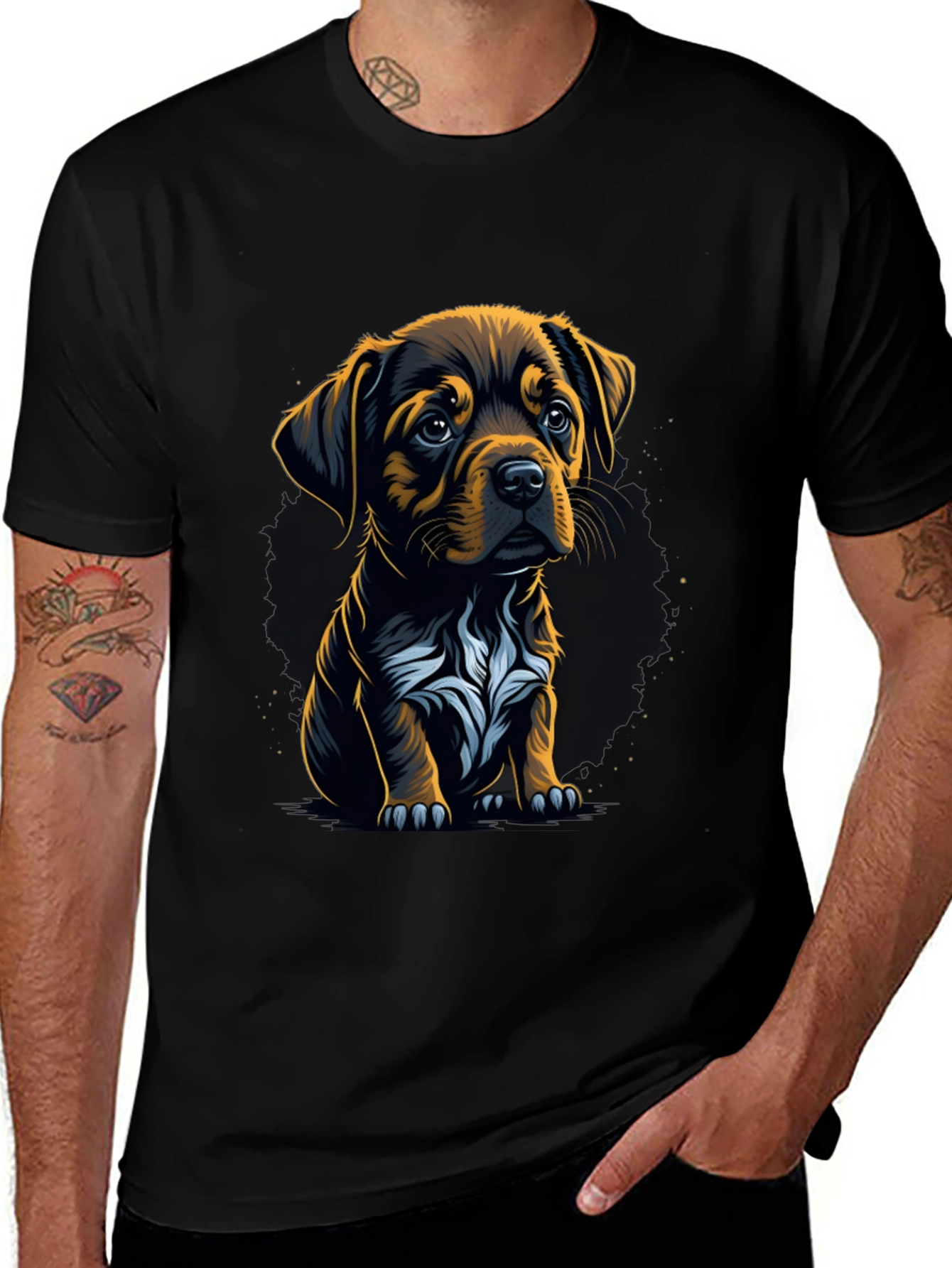 Variant 9 of Cute Puppy Graphic Tee - Black T-Shirt